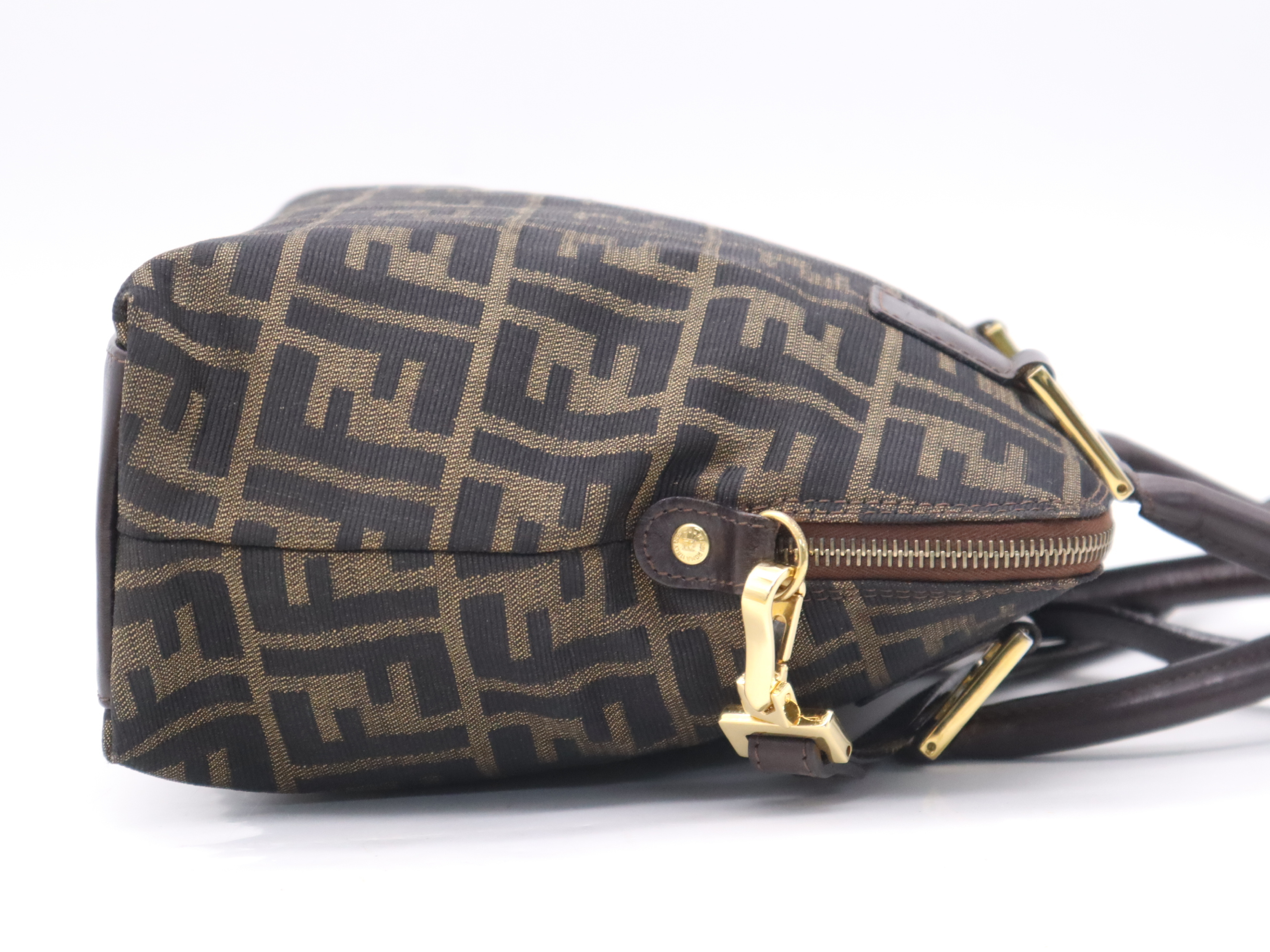 Canvas x Leather Zucca 2-Way Handbag in Brown with Gold Hardware, Shoulder Strap, and Dust Bag. — view 5