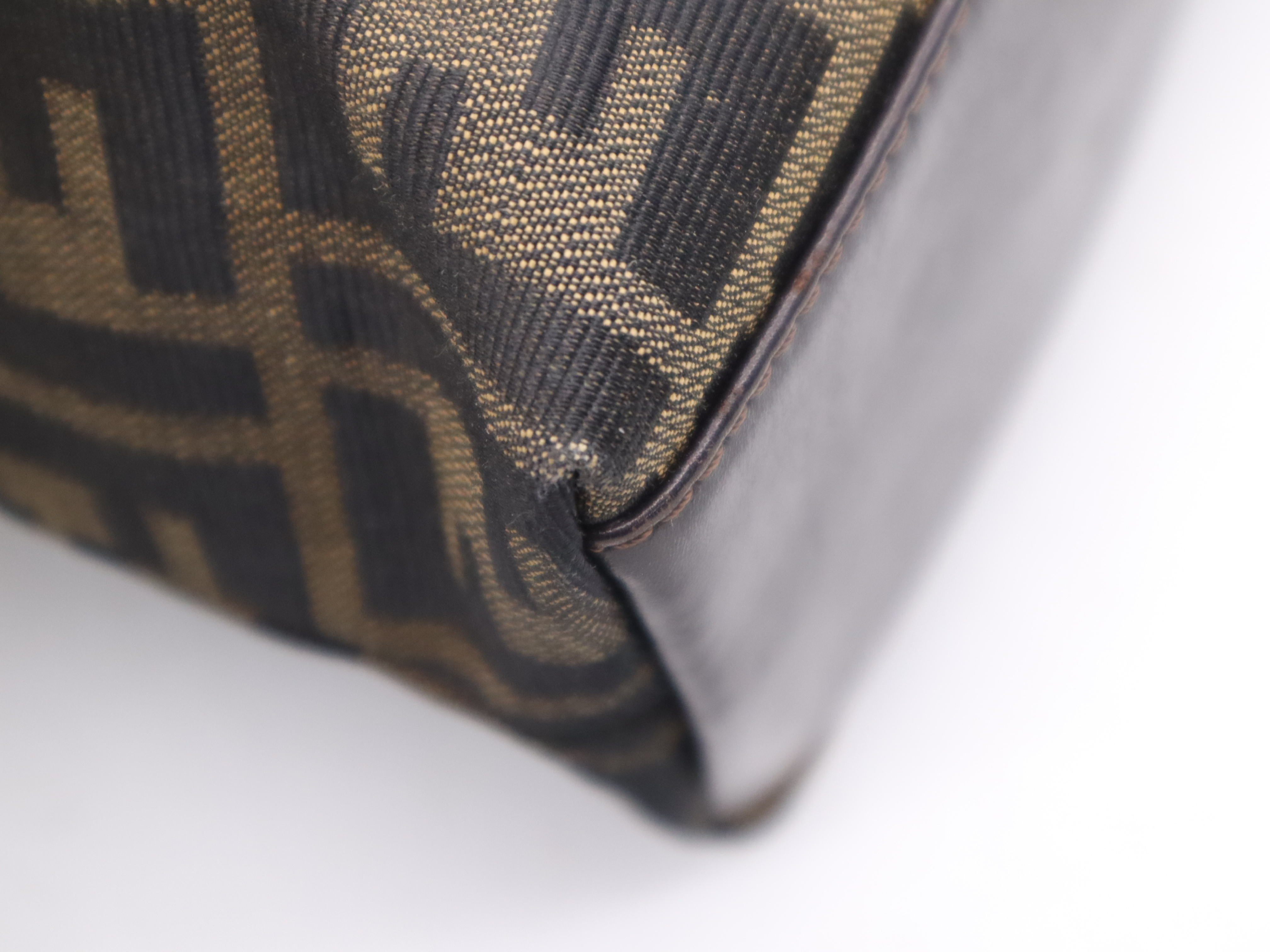 Canvas x Leather Zucca 2-Way Handbag in Brown with Gold Hardware, Shoulder Strap, and Dust Bag. — view 10