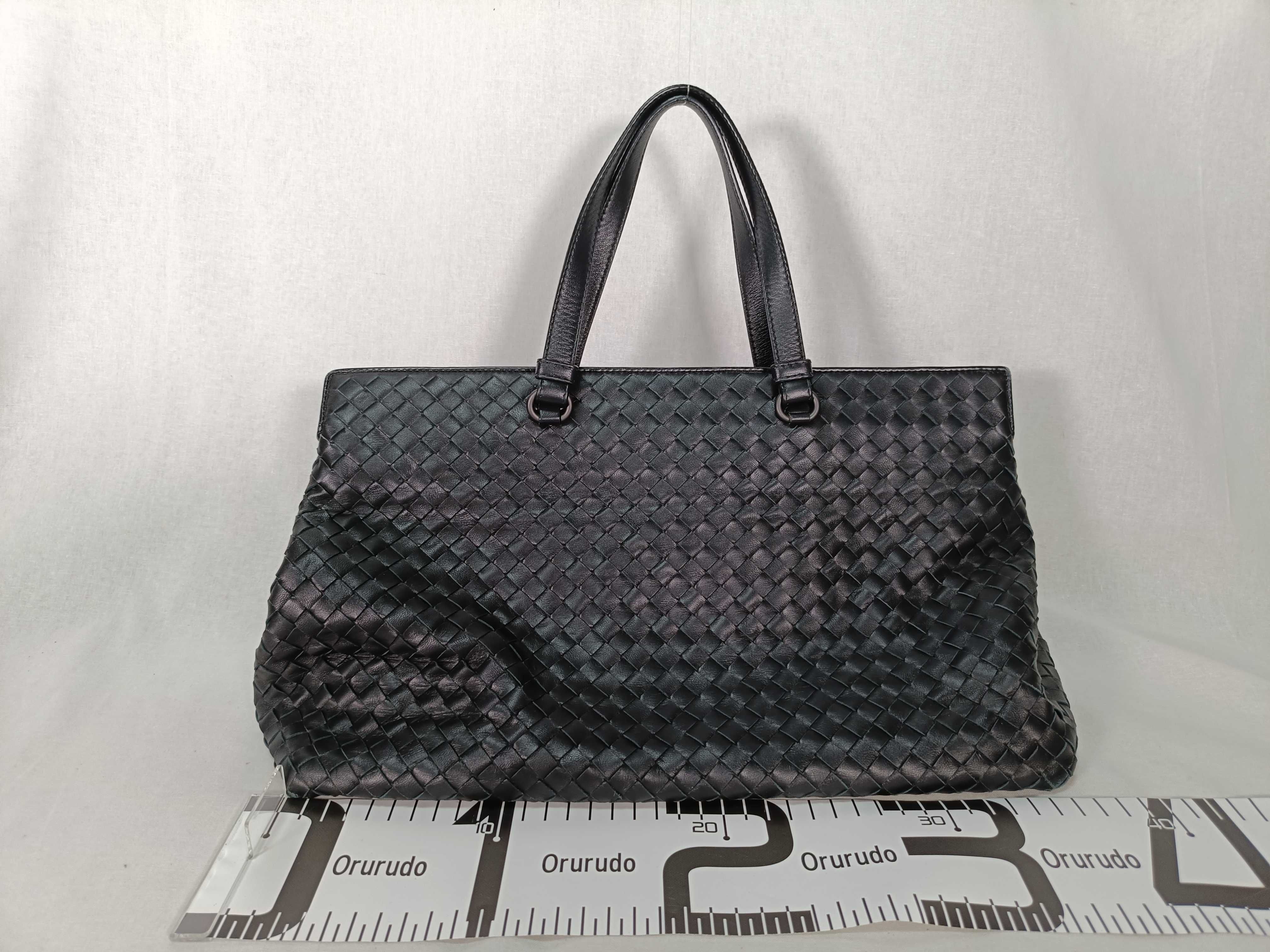 Intrecciato Leather Tote Bag, Black — view 2