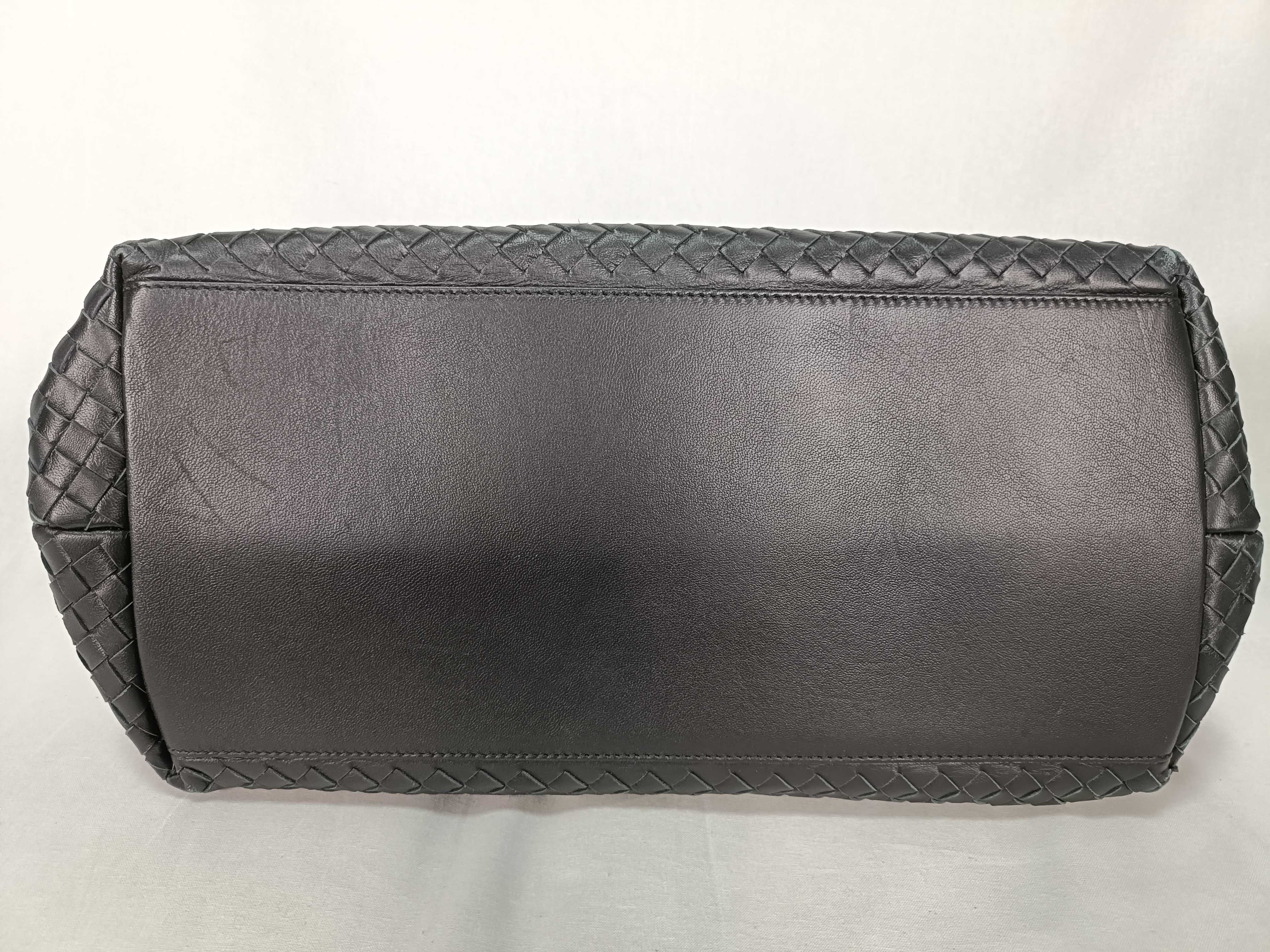 Intrecciato Leather Tote Bag, Black — view 3