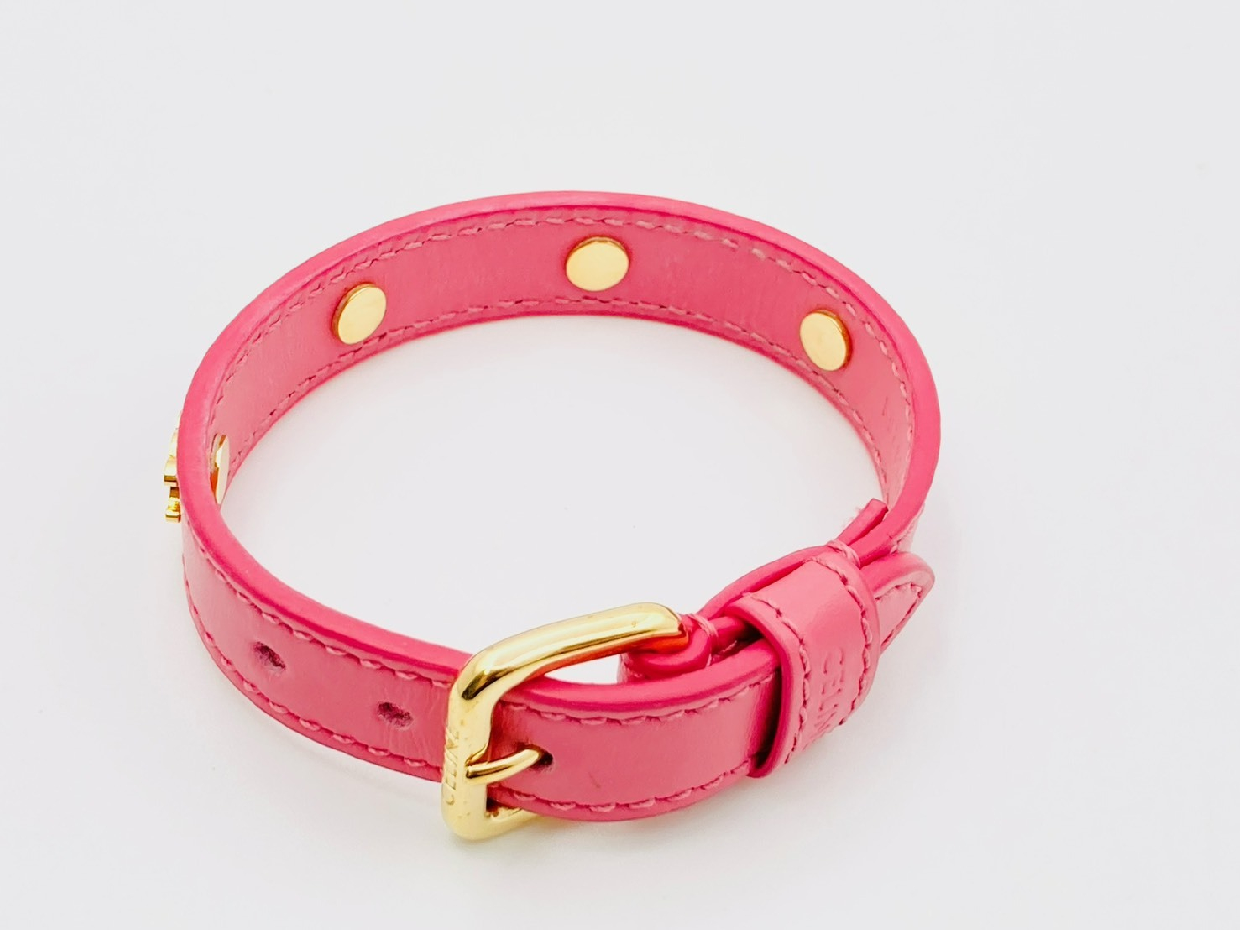 Triomphe Leather Bracelet, Pink x Gold (Bracelet/Bangle) — view 2