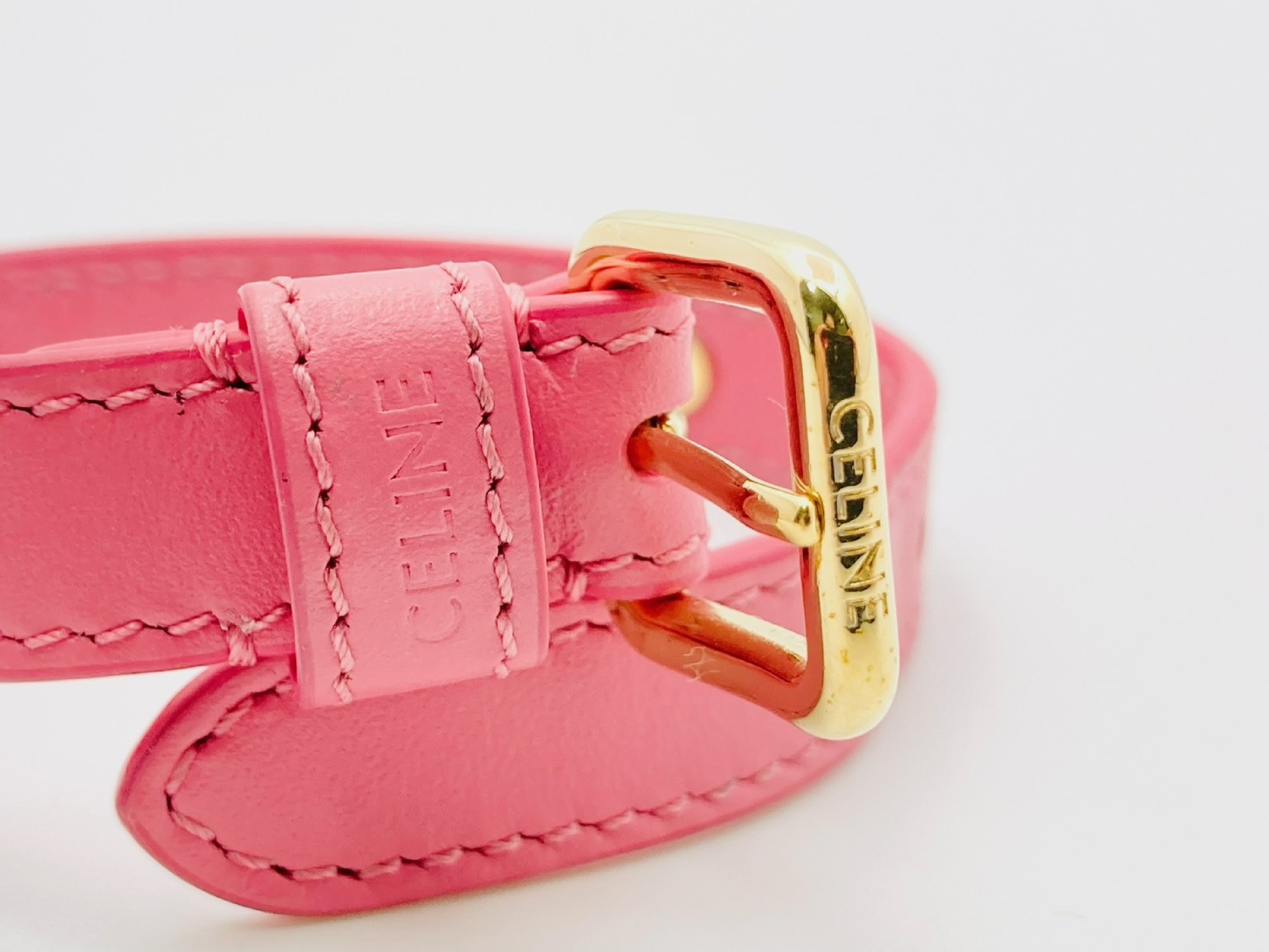 Triomphe Leather Bracelet, Pink x Gold (Bracelet/Bangle) — view 3