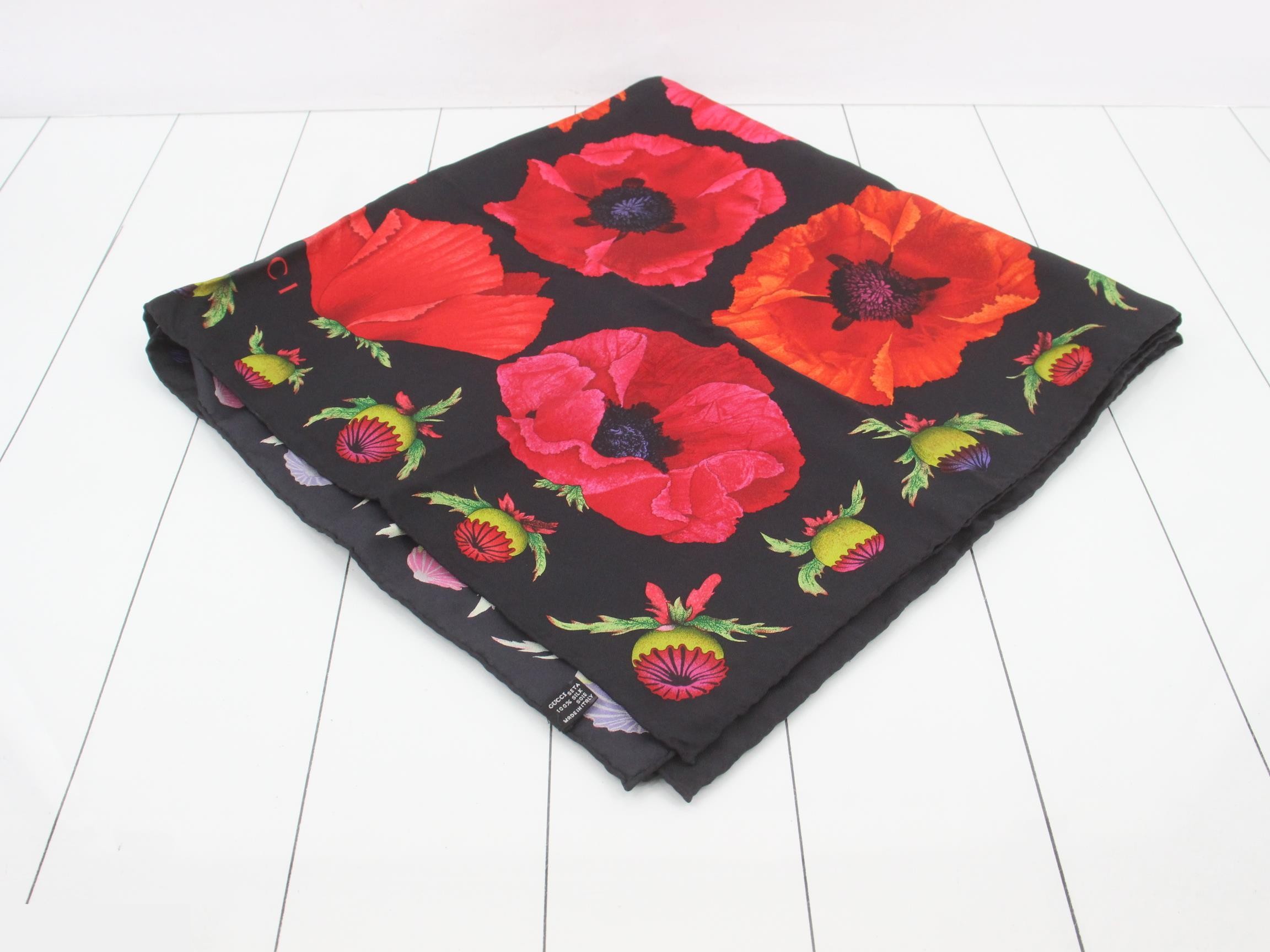 Silk scarf, black x multi-color floral pattern. — view 2