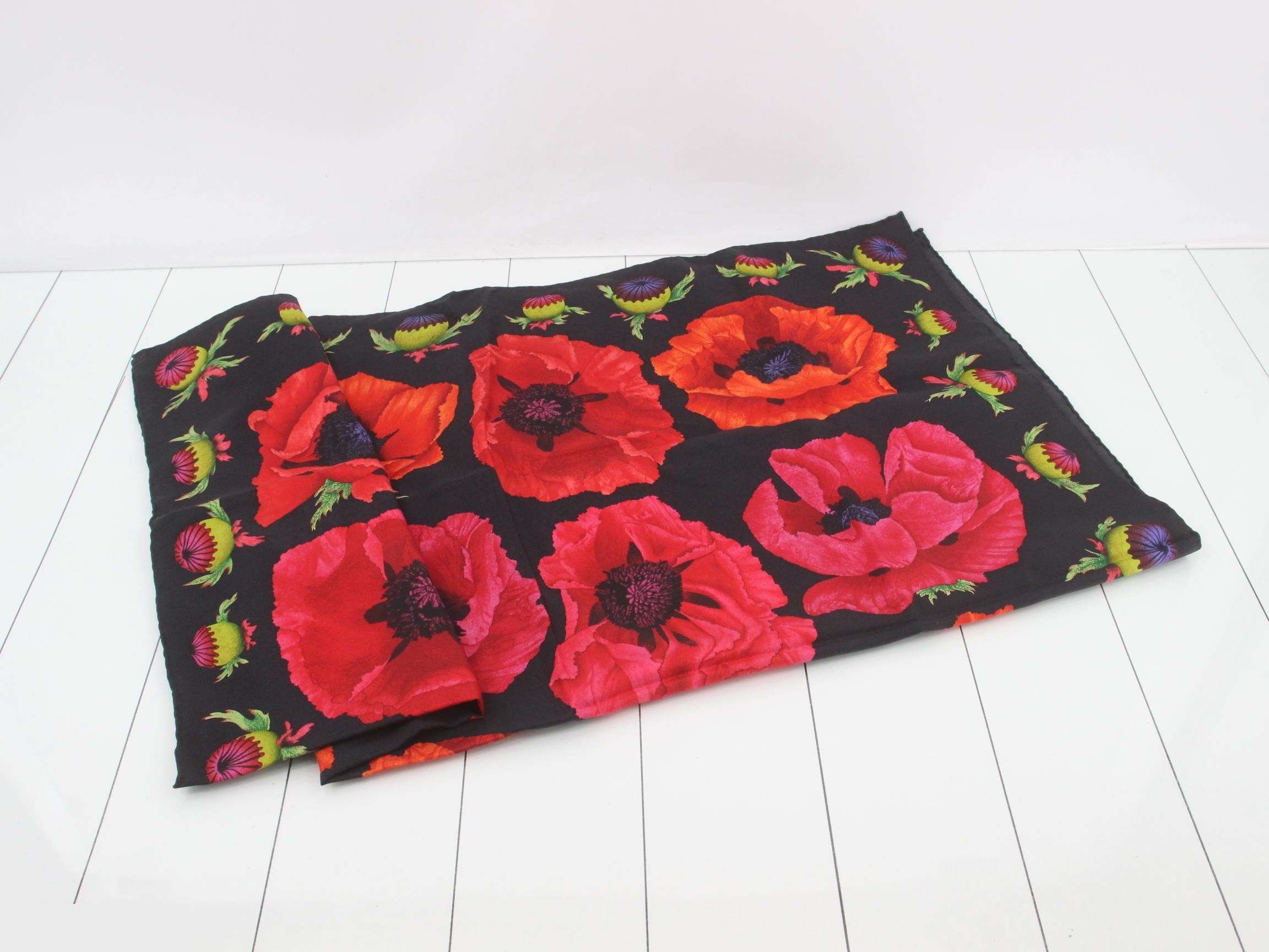 Silk scarf, black x multi-color floral pattern. — view 3