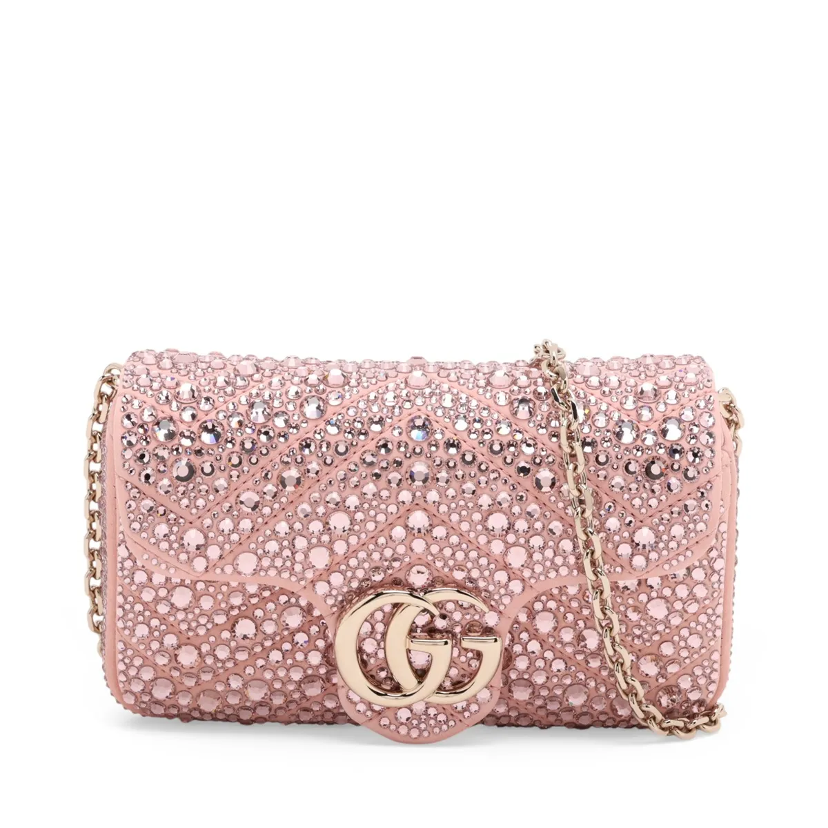 GG Marmont Suede x Crystal Chain Shoulder Bag, Pink, 841290