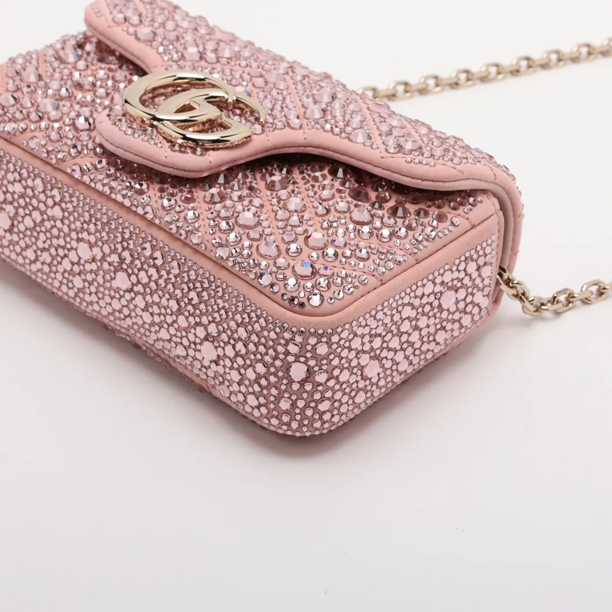 GG Marmont Suede x Crystal Chain Shoulder Bag, Pink, 841290 — view 3