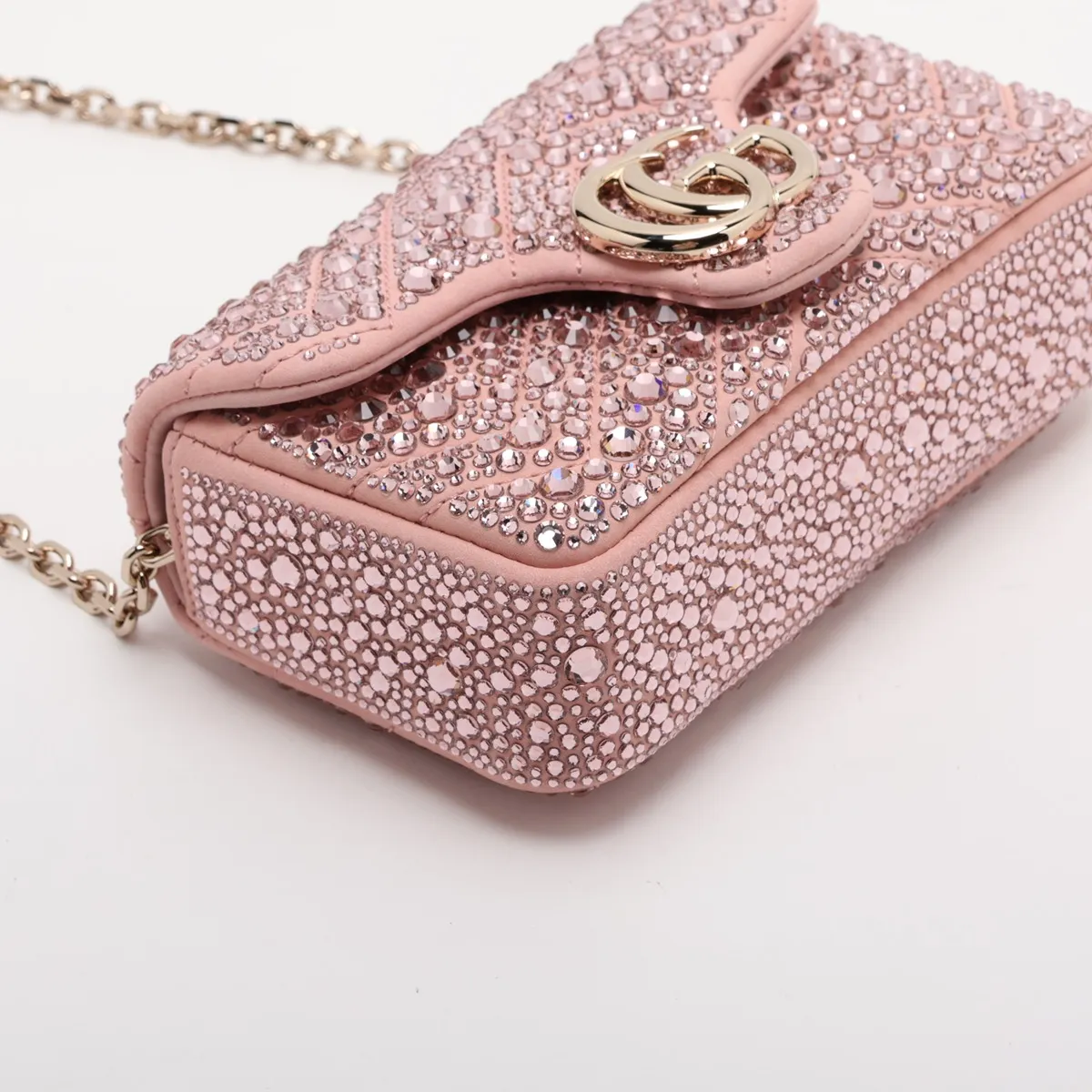 GG Marmont Suede x Crystal Chain Shoulder Bag, Pink, 841290 — view 4