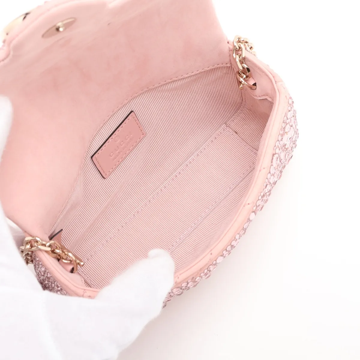 GG Marmont Suede x Crystal Chain Shoulder Bag, Pink, 841290 — view 6