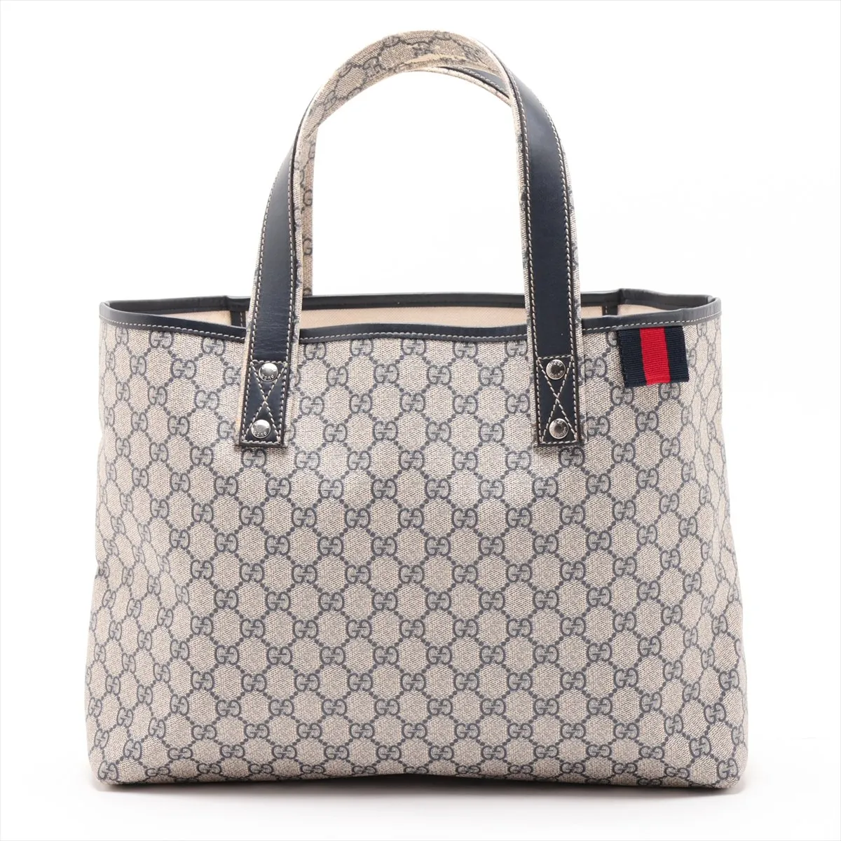 GG Supreme PVC x Leather Tote Bag, Beige x Navy, 211134