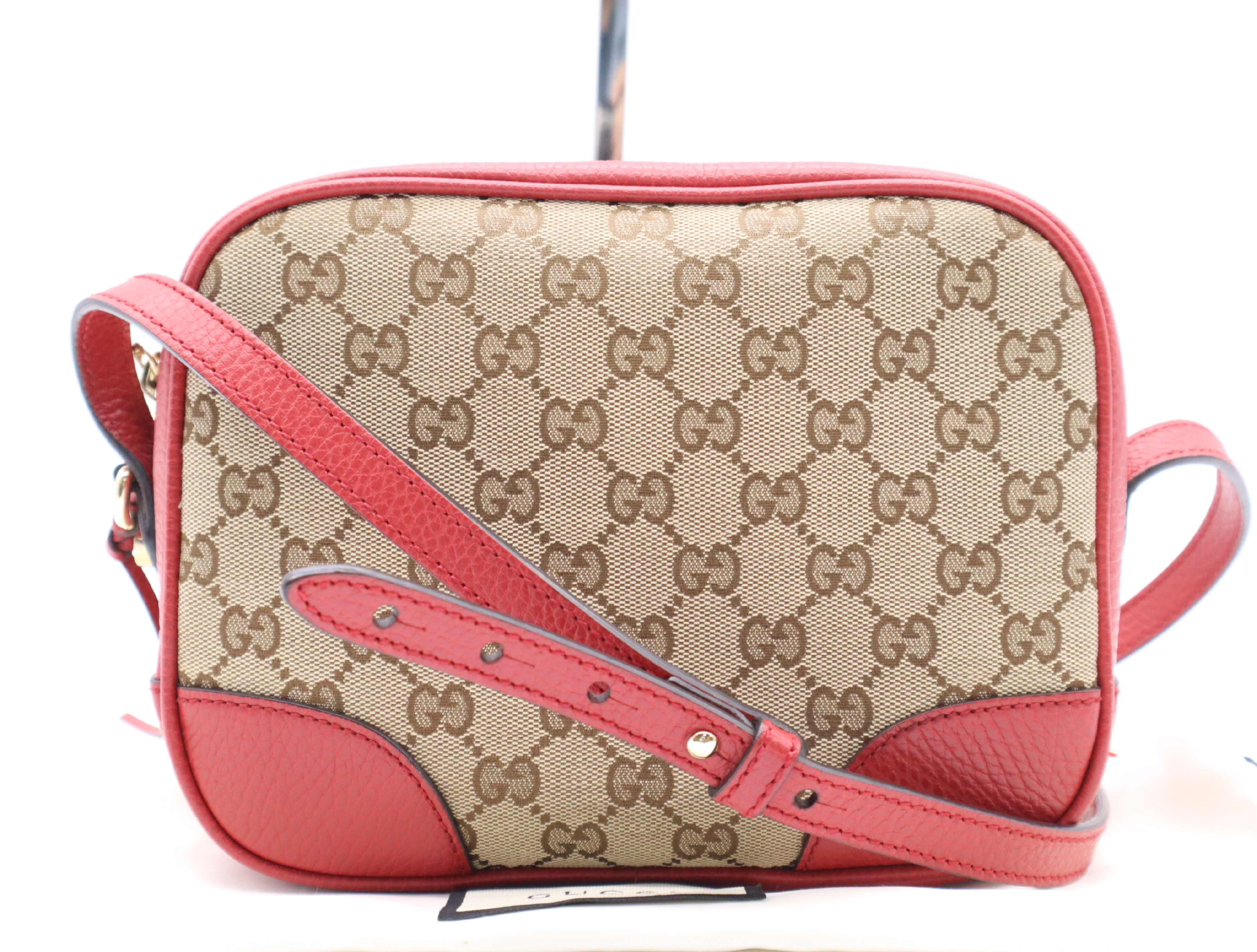 449413 Canvas x Leather GG Canvas Shoulder Bag Beige Red with Dust Bag