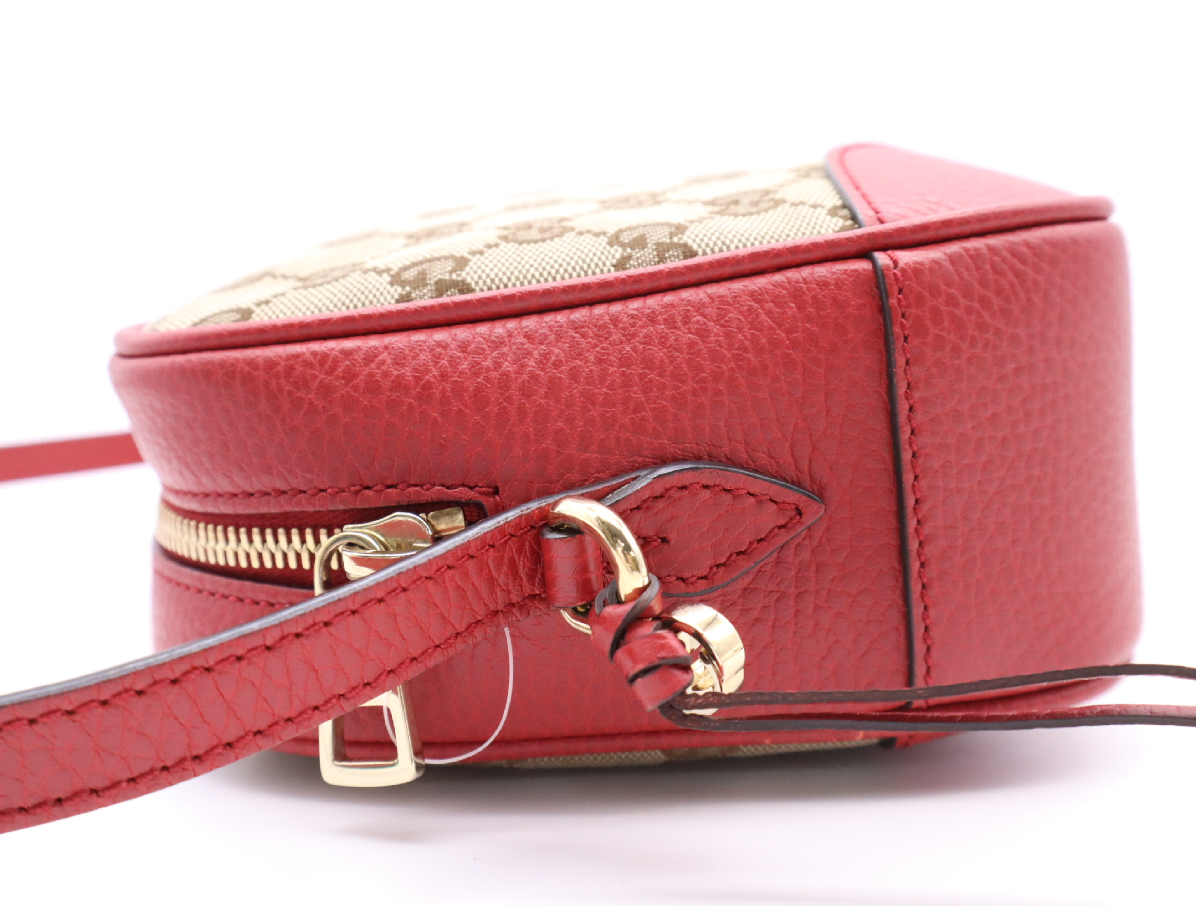 449413 Canvas x Leather GG Canvas Shoulder Bag Beige Red with Dust Bag — view 3