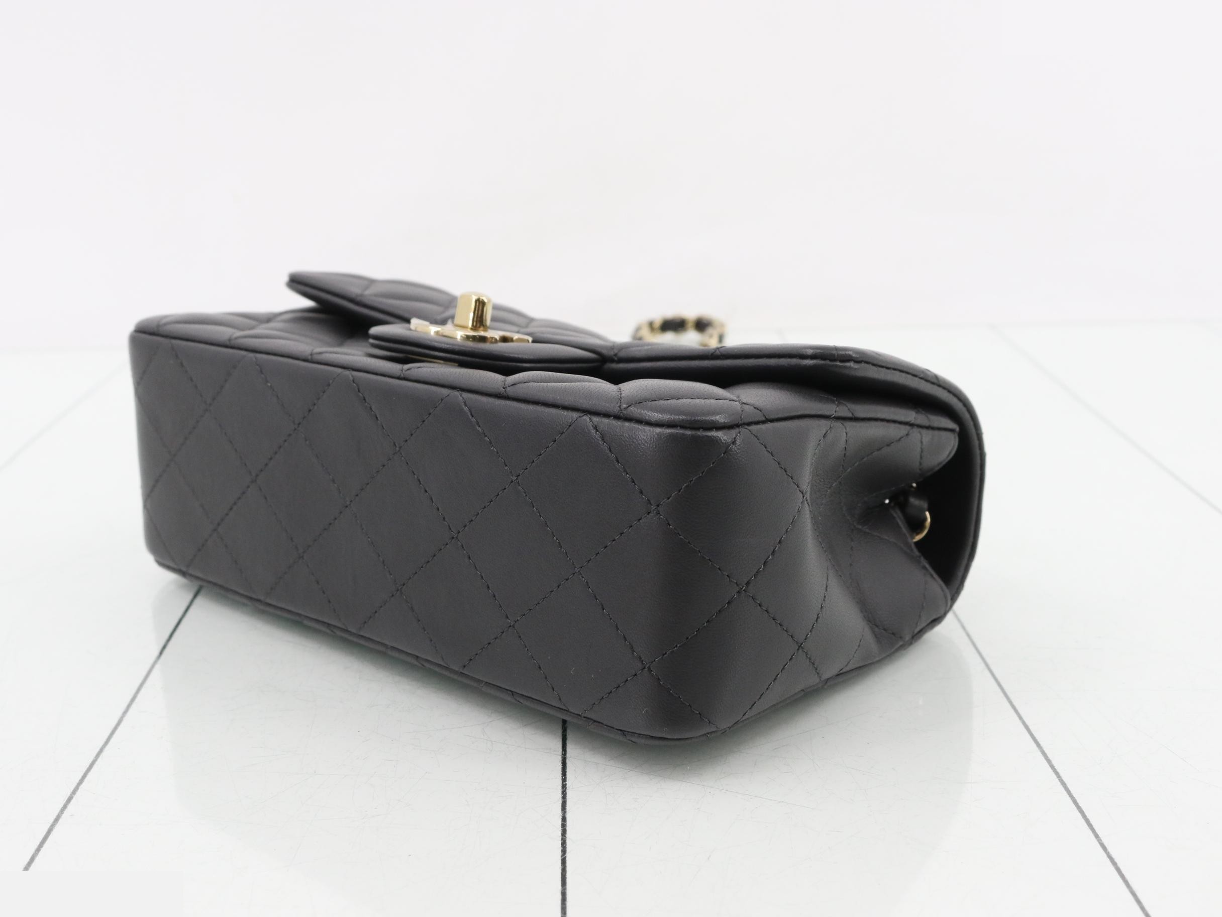 Mini Matelassé 20 Chain Shoulder Bag, Lambskin, Charcoal Gray — view 6