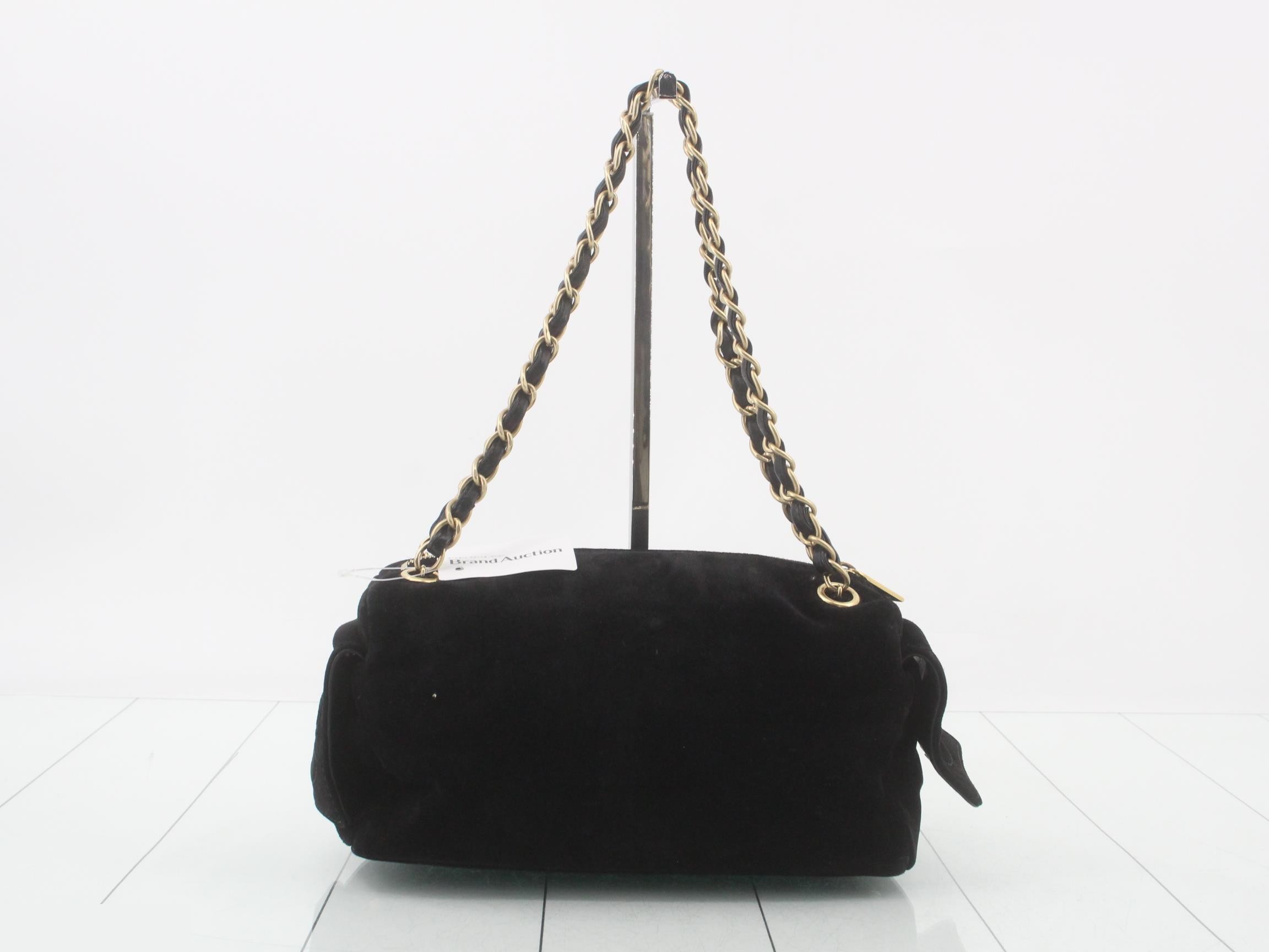 Suede Coco Mark Chain Semi-Shoulder Bag, Black — view 2