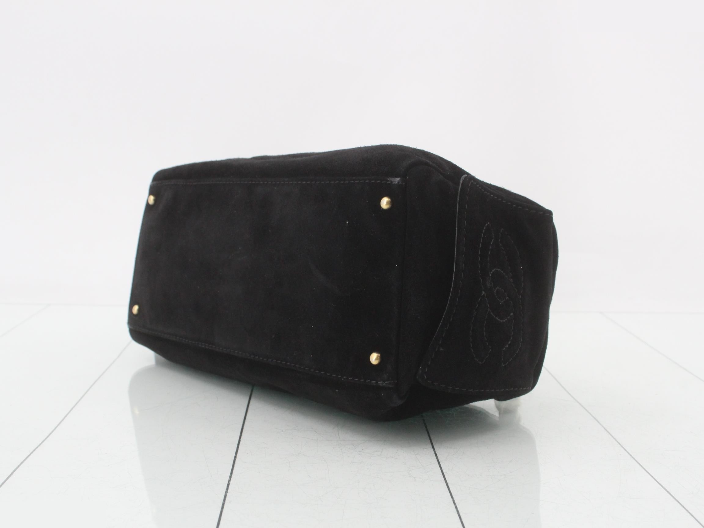 Suede Coco Mark Chain Semi-Shoulder Bag, Black — view 6