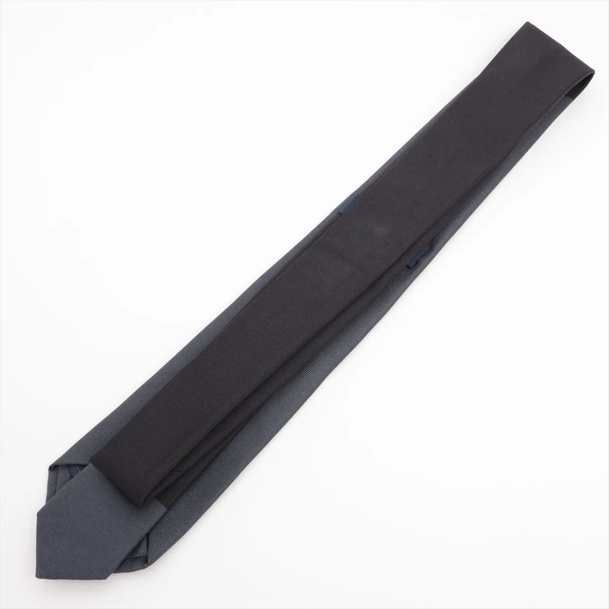 MR3233 Silk Tie, Black x Gray, with some wear, — view 2