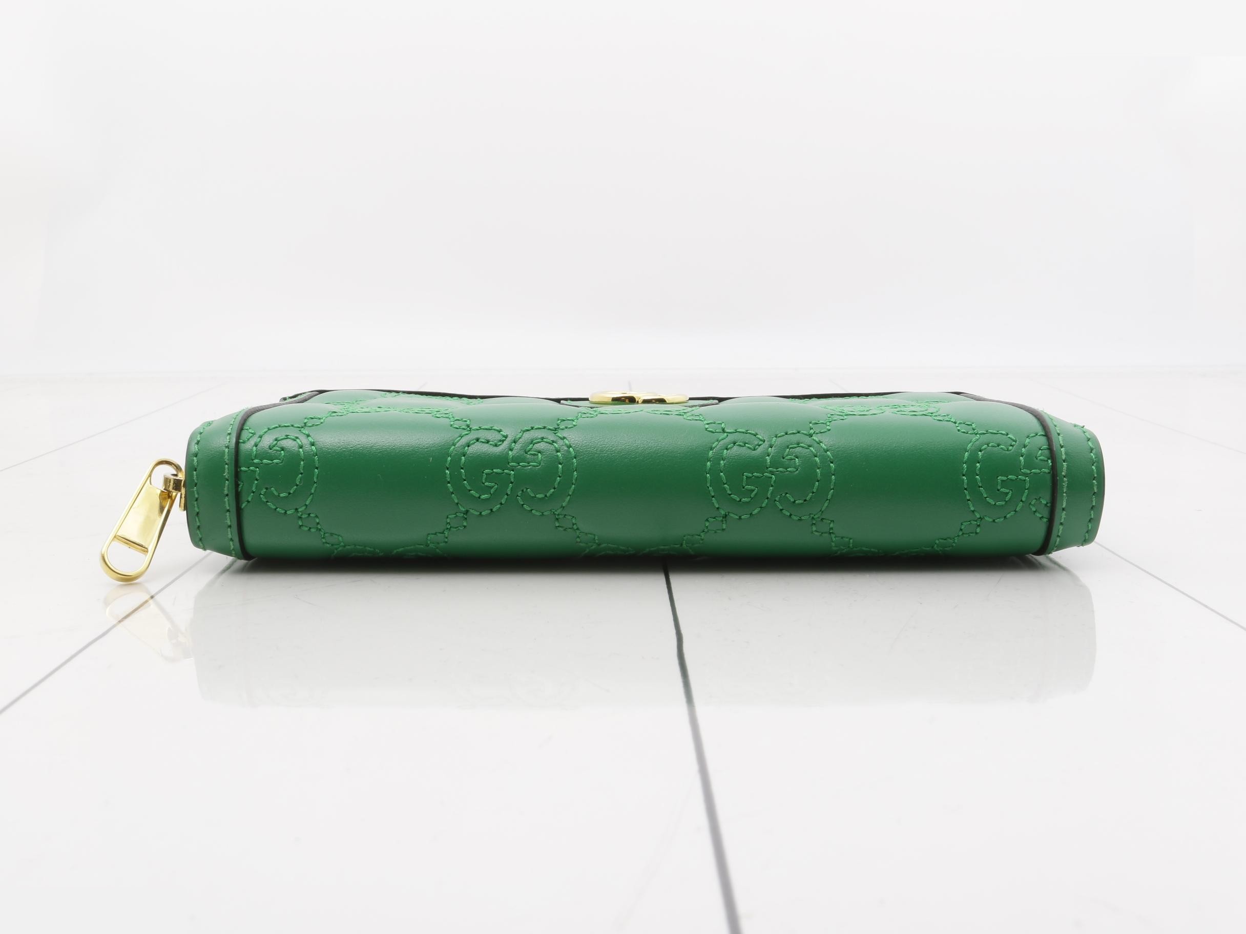GG Matelassé GG Marmont Long Wallet, Round, Leather, Green — view 3