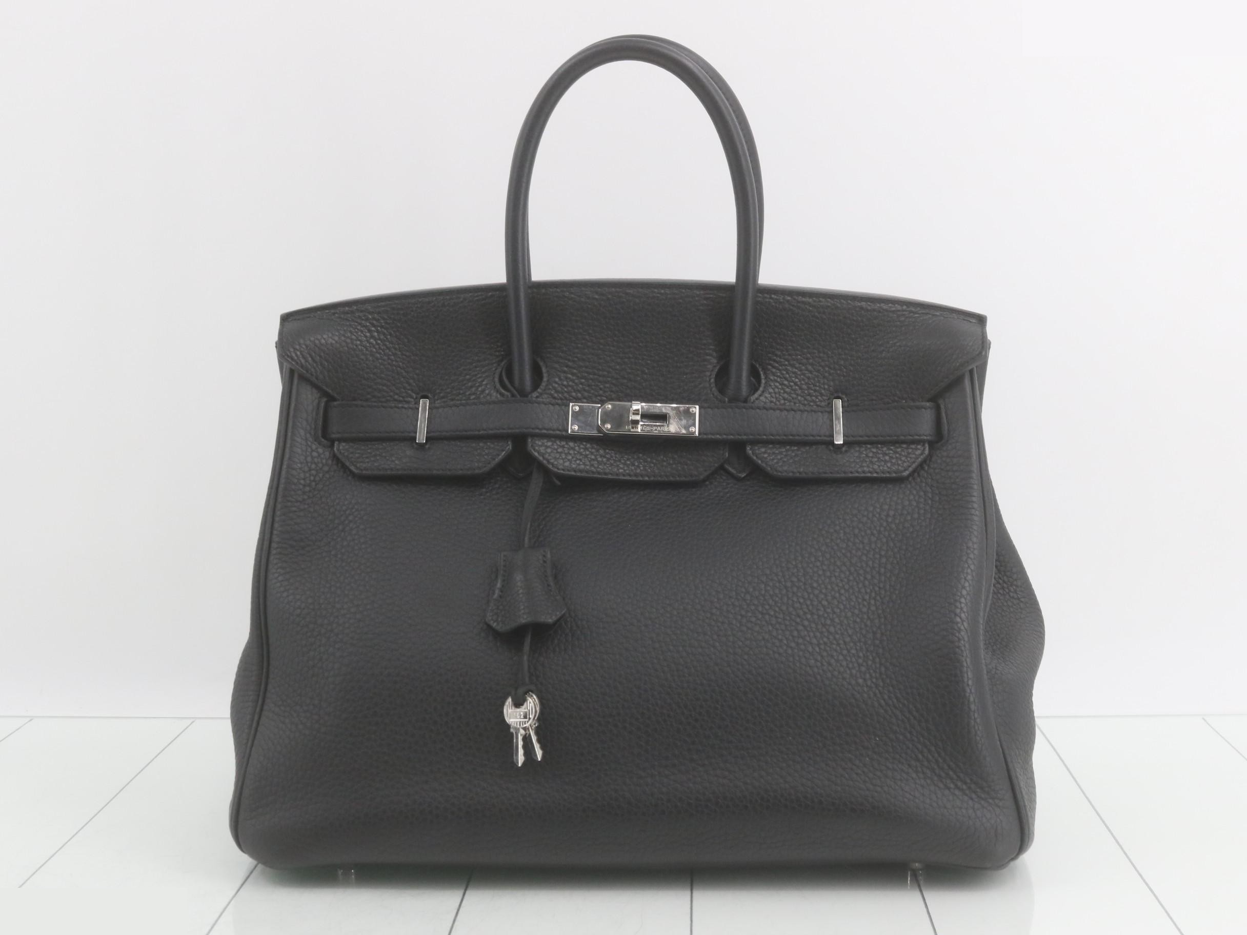 Birkin 35 (bag) - Handbag, Noir (black), Silver hardware, N stamp, Padlock