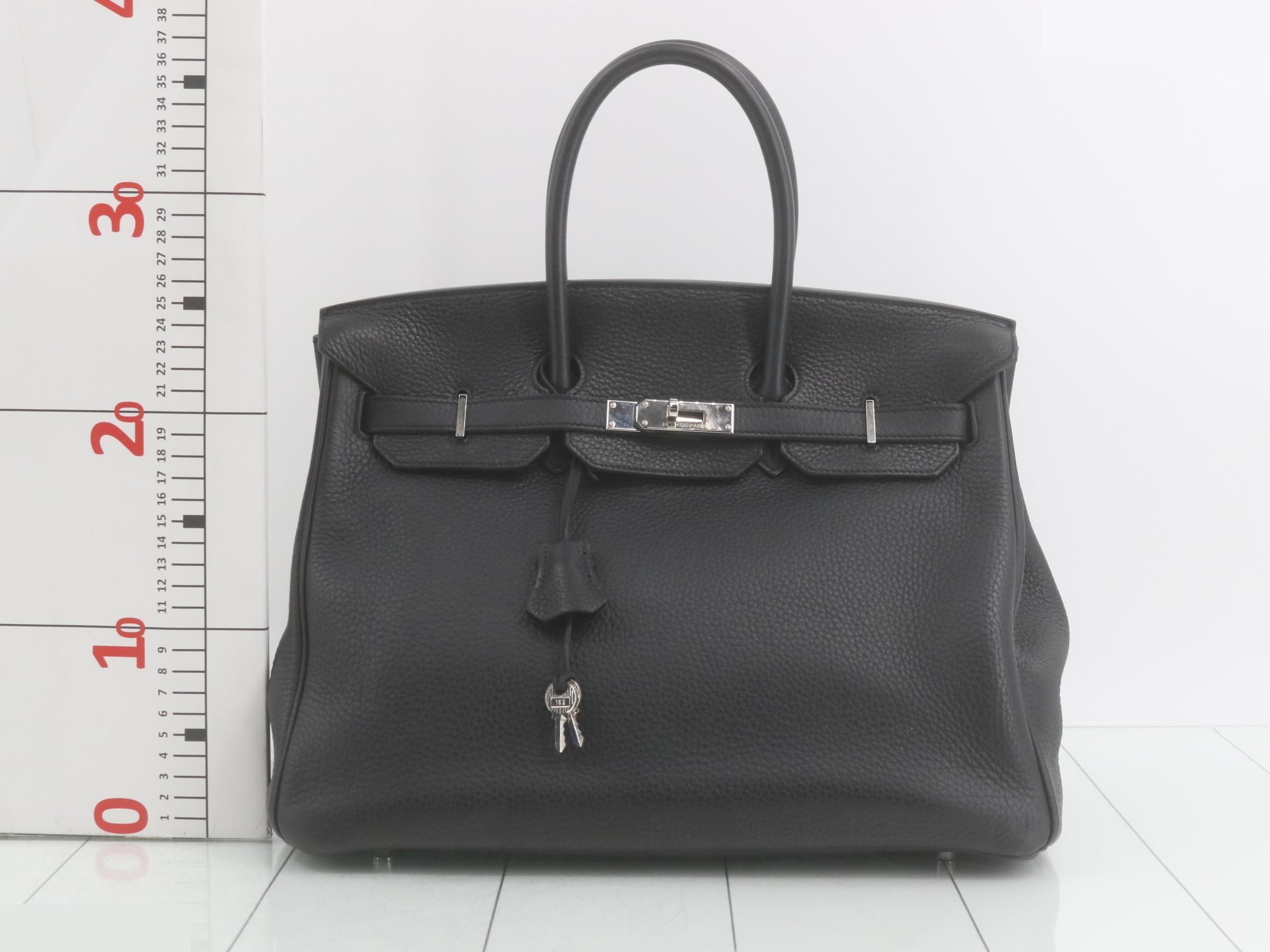 Birkin 35 (bag) - Handbag, Noir (black), Silver hardware, N stamp, Padlock — view 2