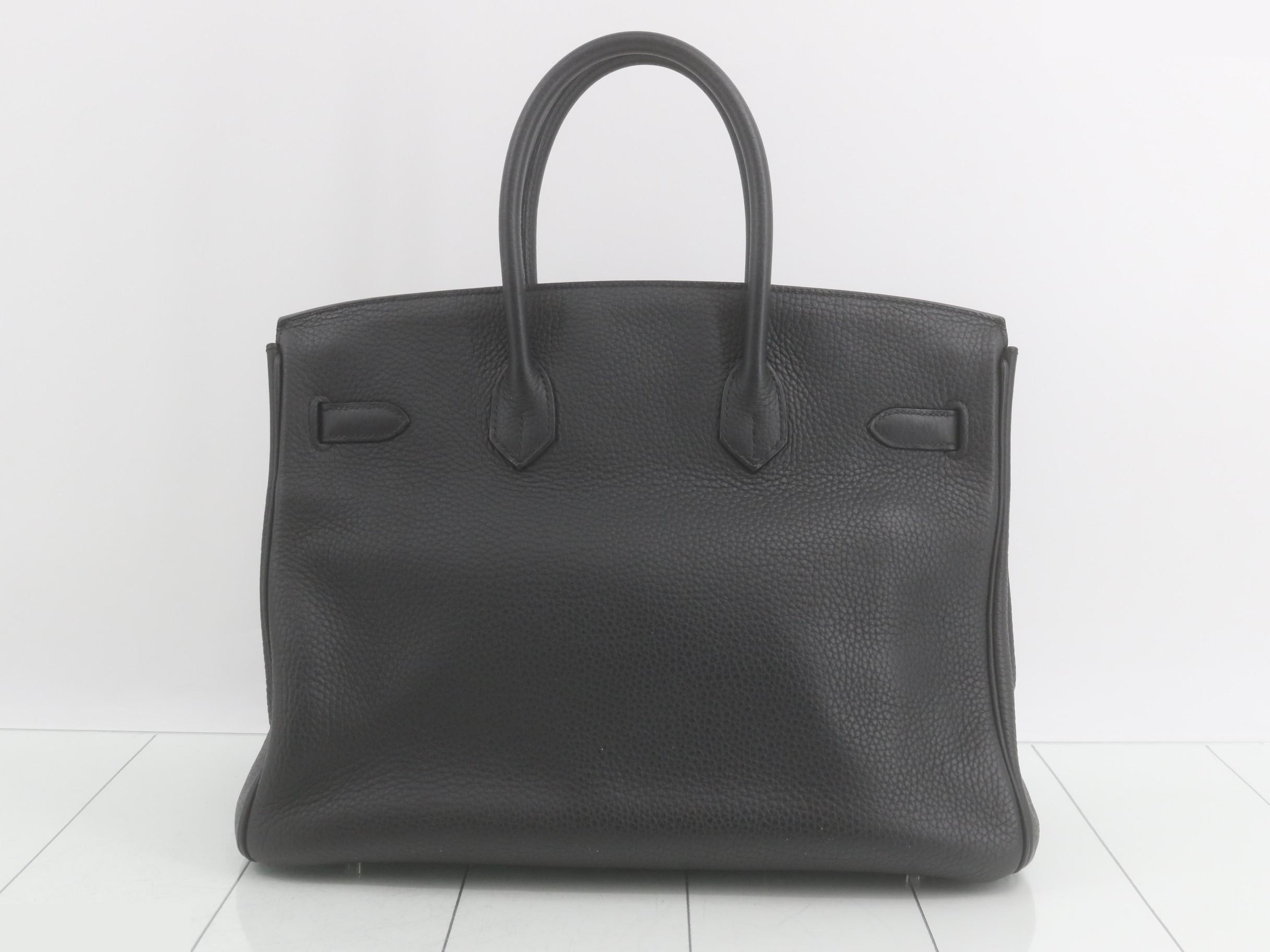 Birkin 35 (bag) - Handbag, Noir (black), Silver hardware, N stamp, Padlock — view 3