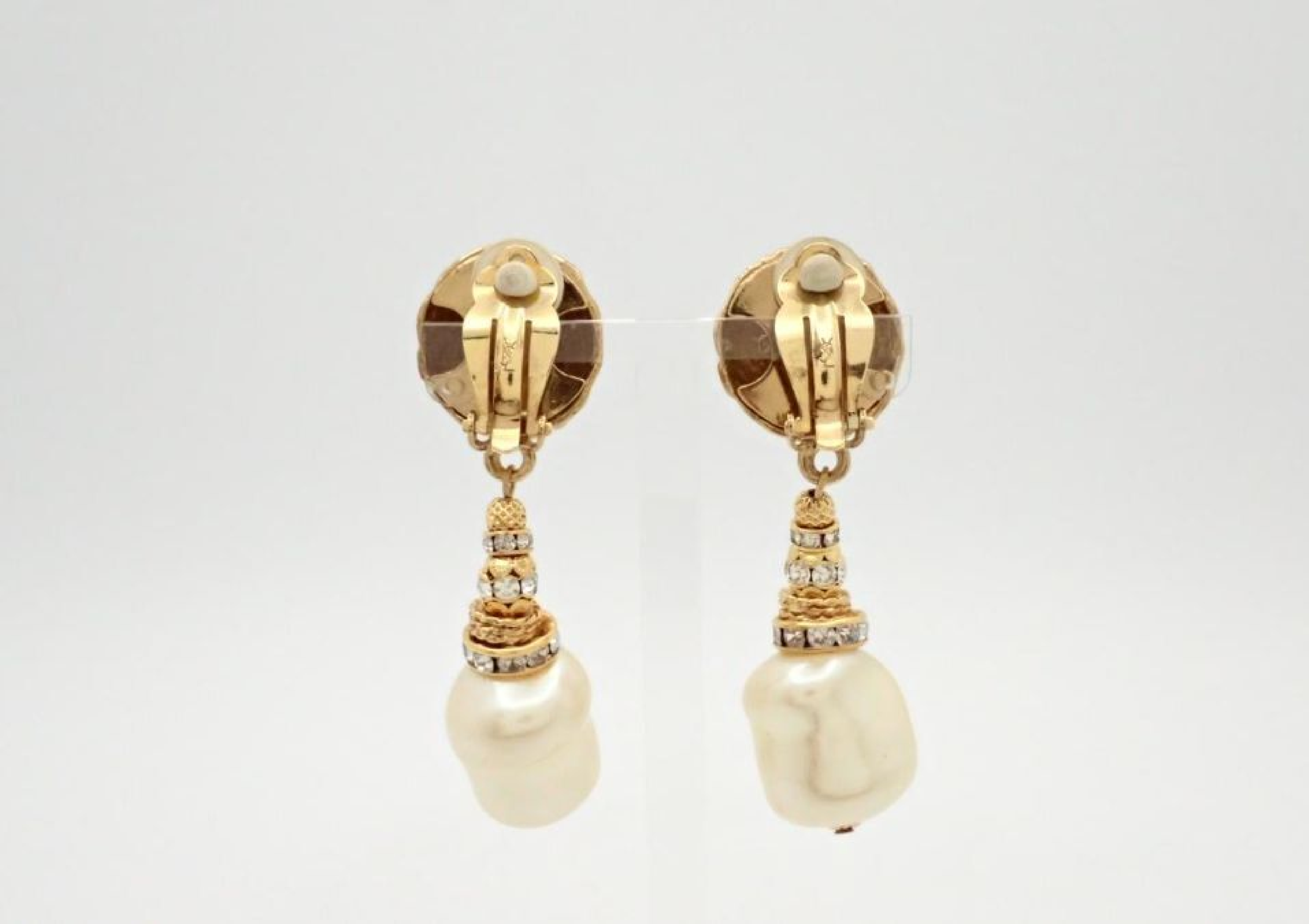 pearl rhinestone gold earrings — view 2
