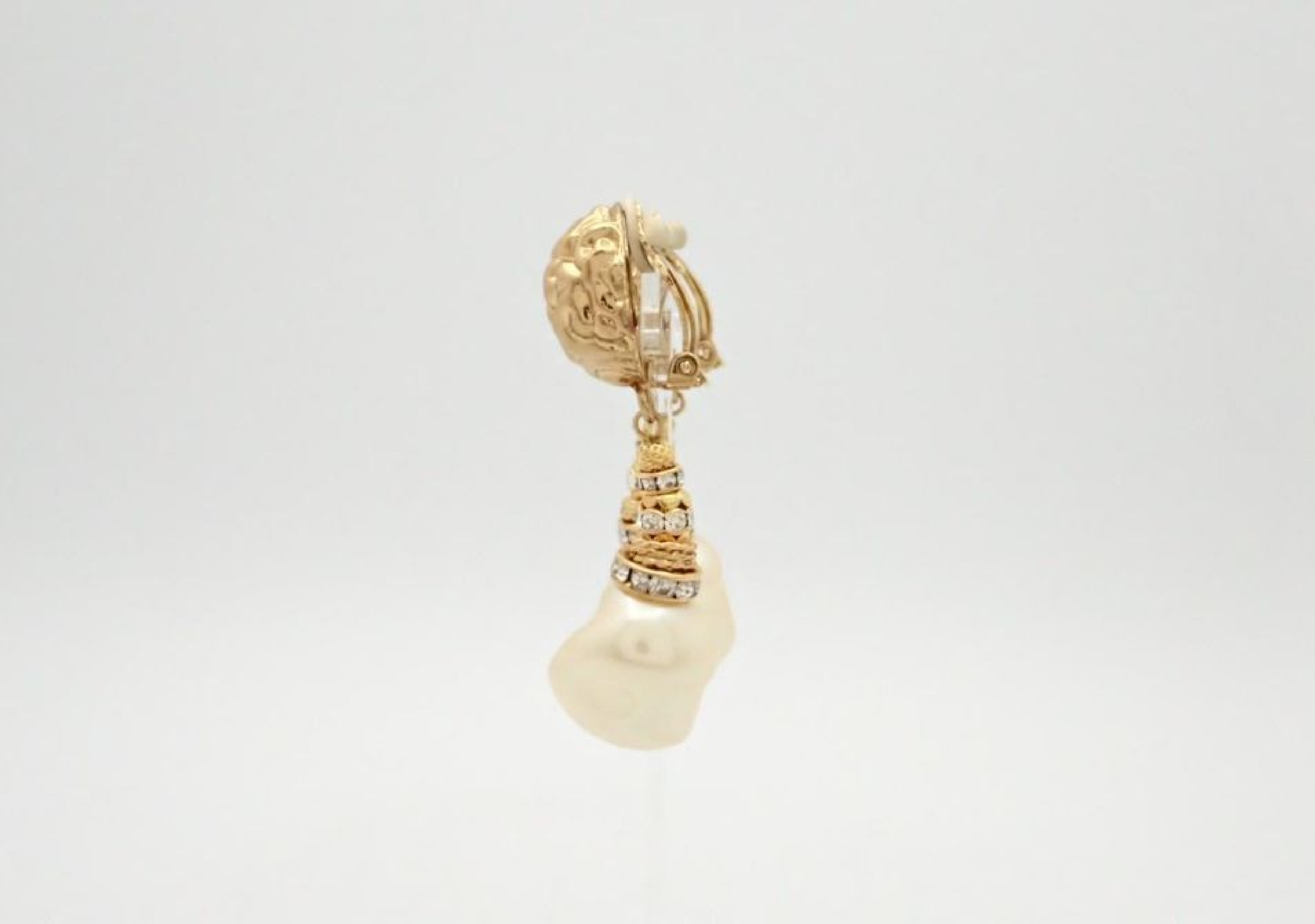 pearl rhinestone gold earrings — view 3