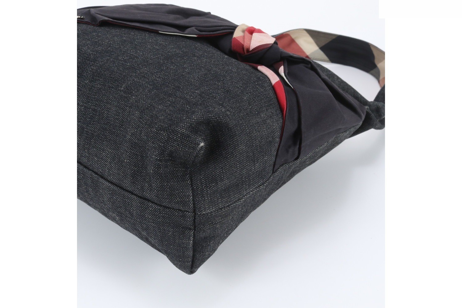 Denim check ribbon shoulder bag — view 4