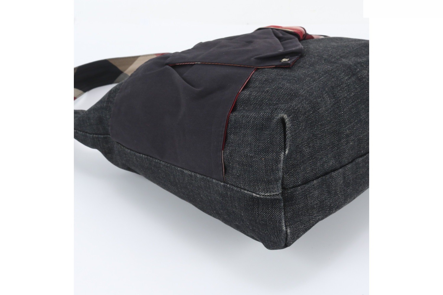 Denim check ribbon shoulder bag — view 6