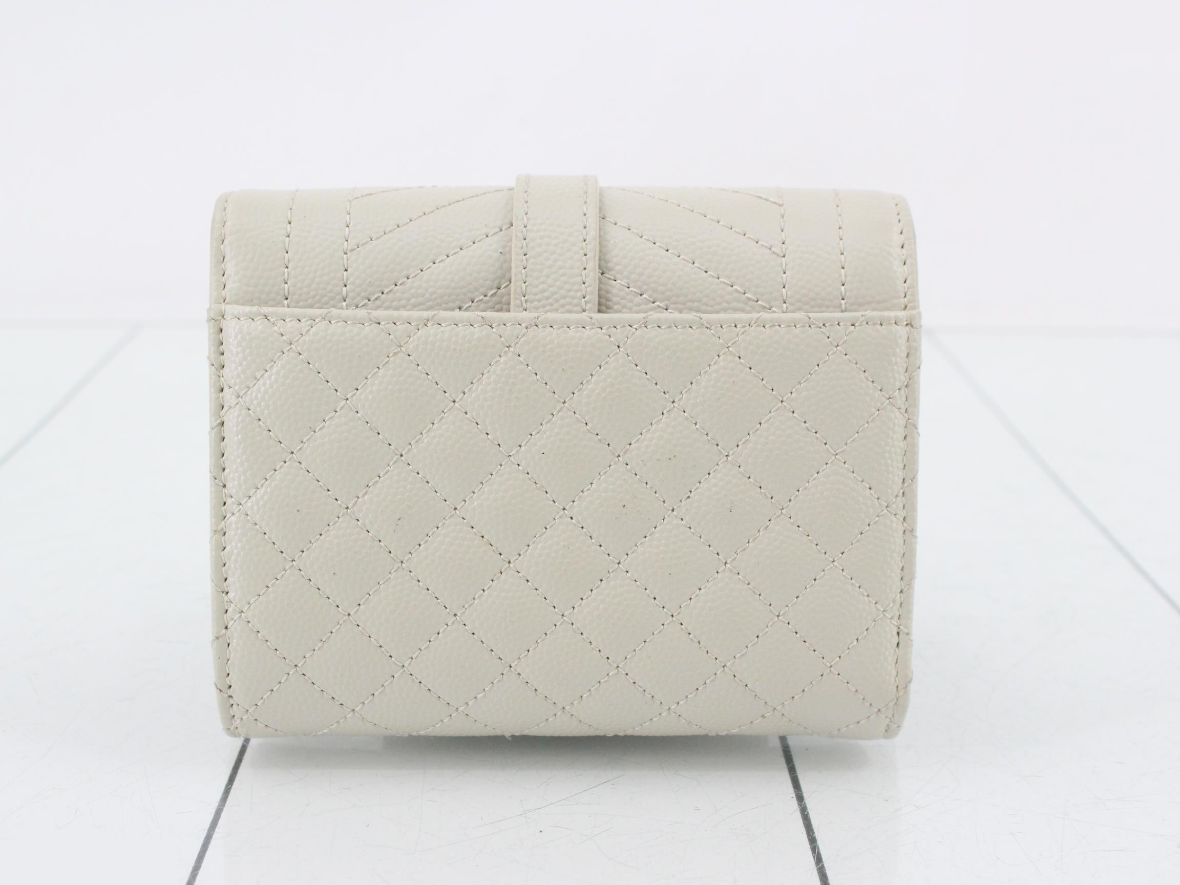 Mixed Matelassé Tri-fold Wallet, White — view 2