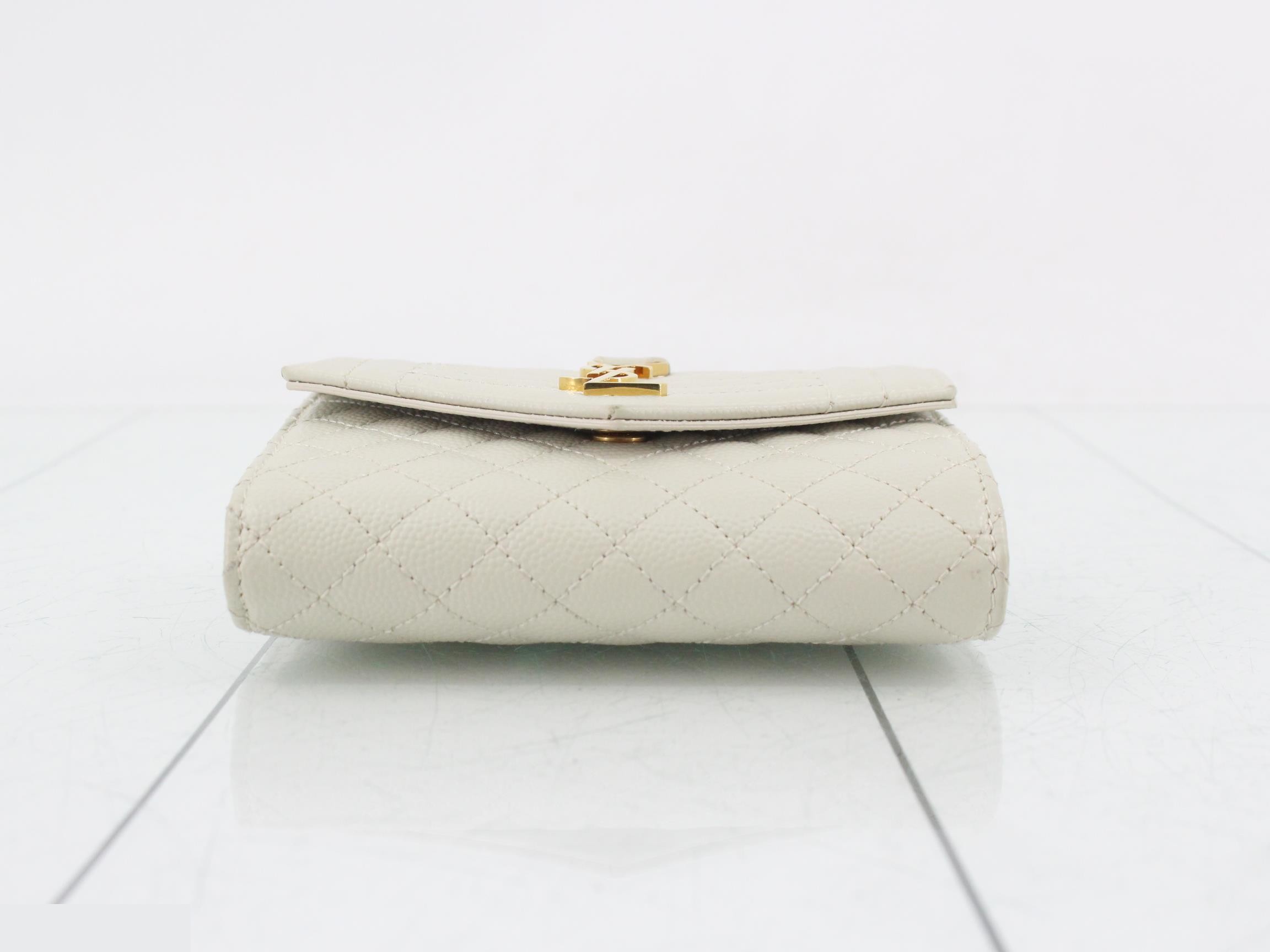 Mixed Matelassé Tri-fold Wallet, White — view 3