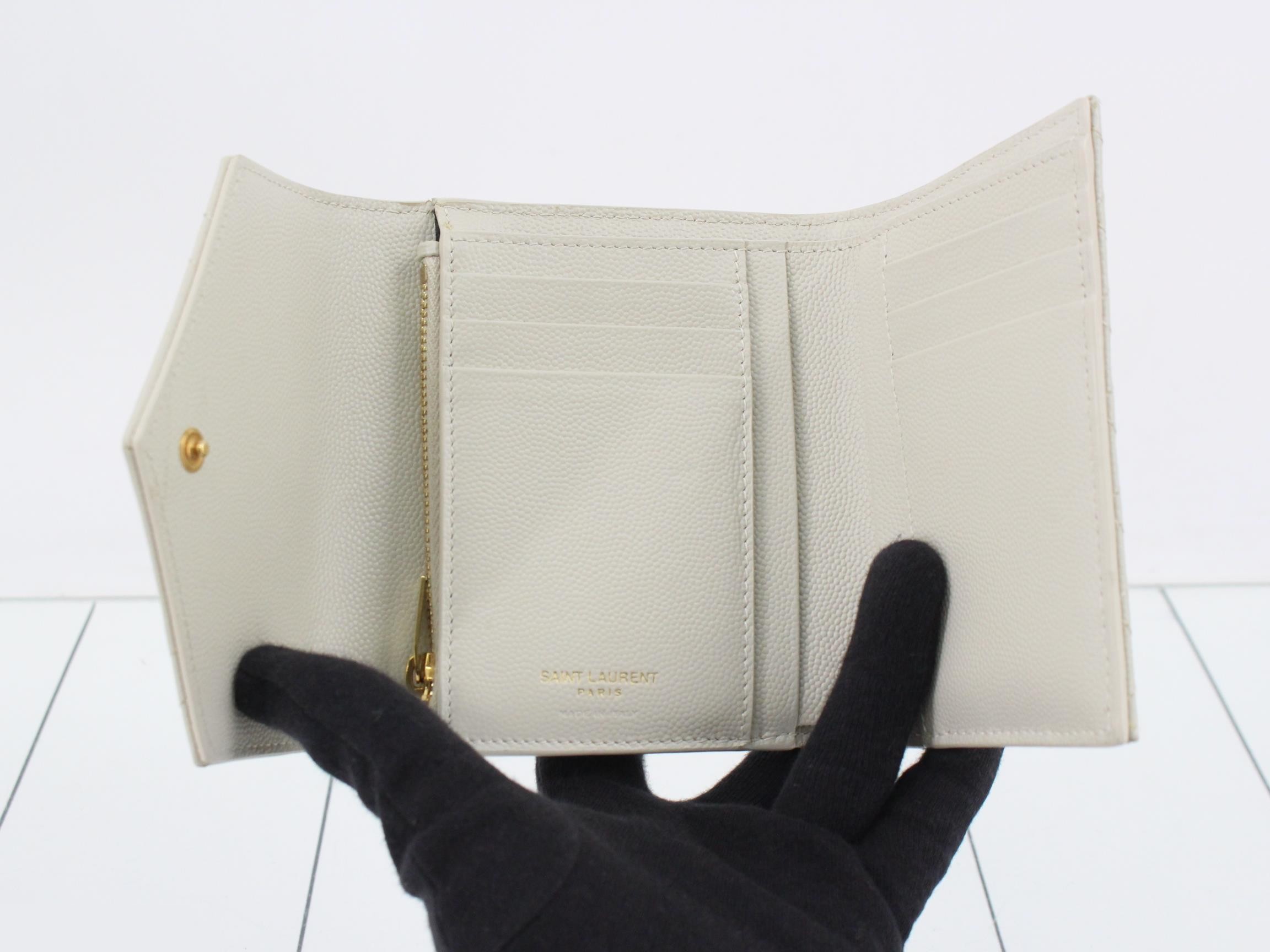 Mixed Matelassé Tri-fold Wallet, White — view 4