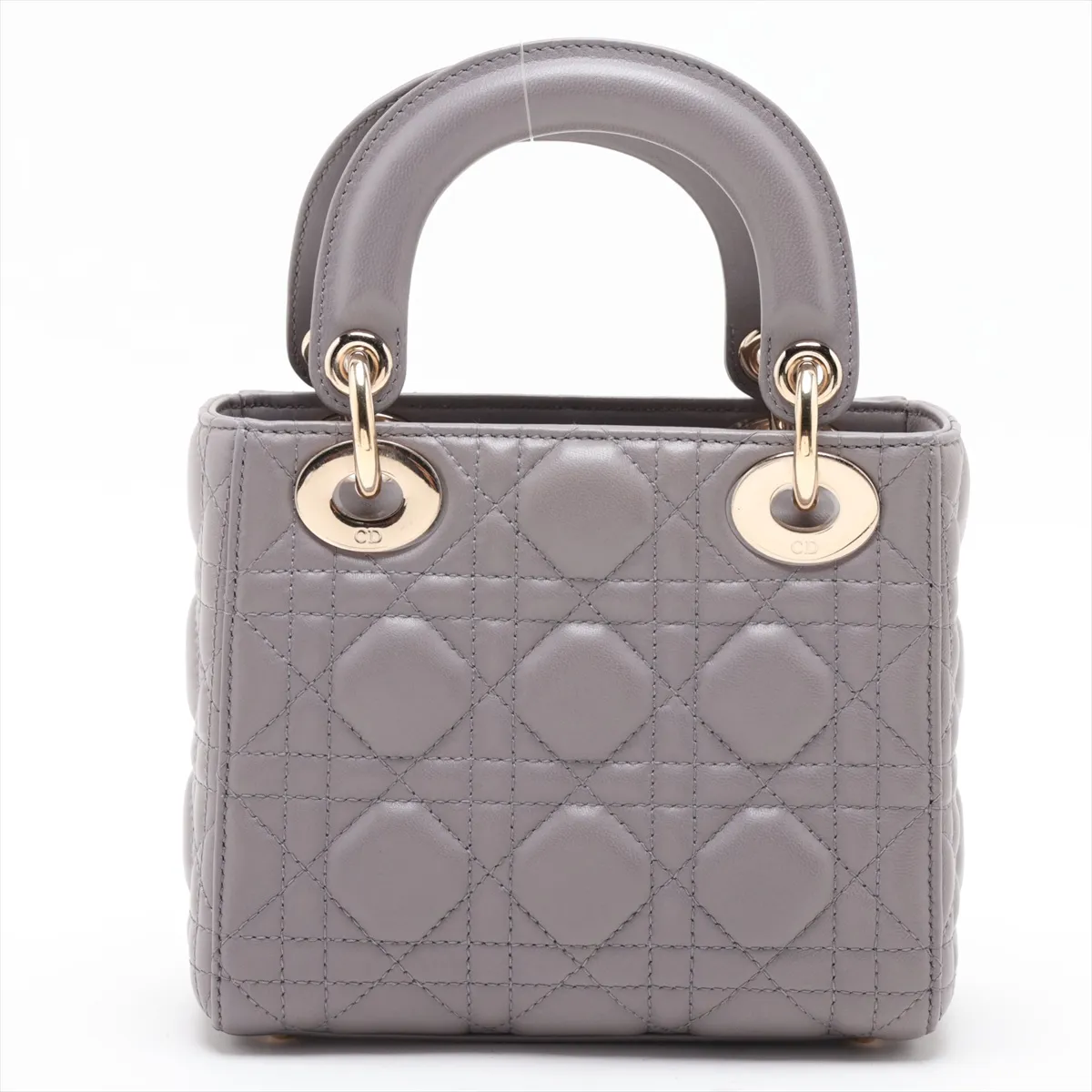 Cannage Lady Dior Mini Leather 2-Way Handbag, Gray, Unsigned Guarantee Card — view 2