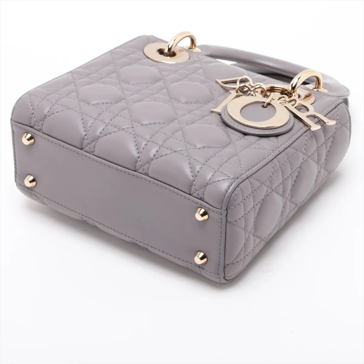 Cannage Lady Dior Mini Leather 2-Way Handbag, Gray, Unsigned Guarantee Card — view 3