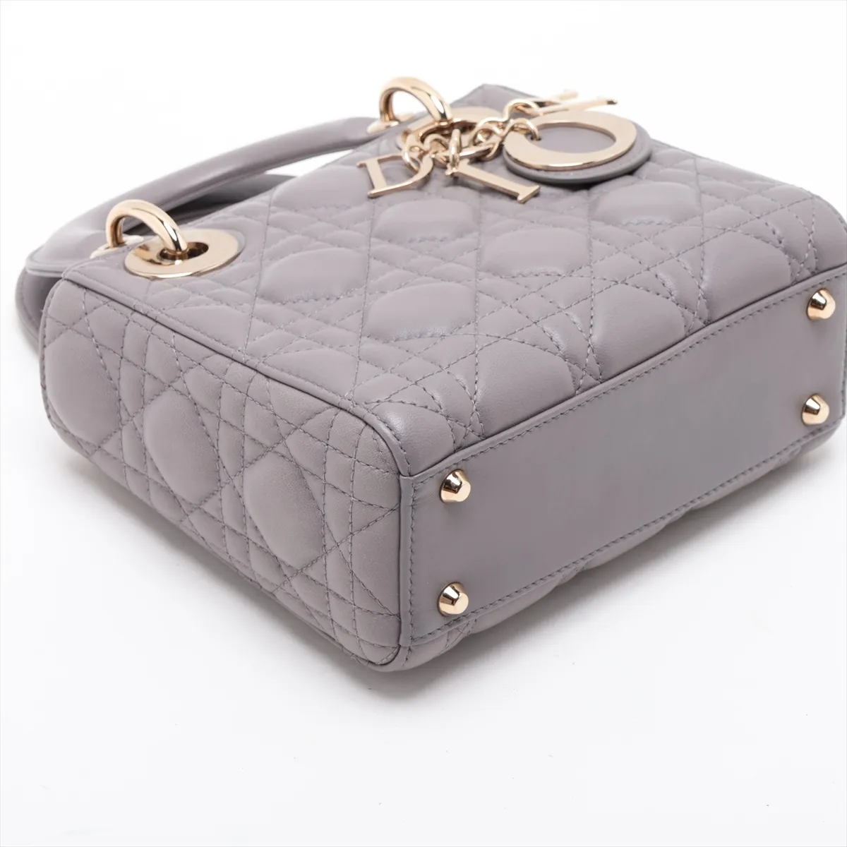 Cannage Lady Dior Mini Leather 2-Way Handbag, Gray, Unsigned Guarantee Card — view 4