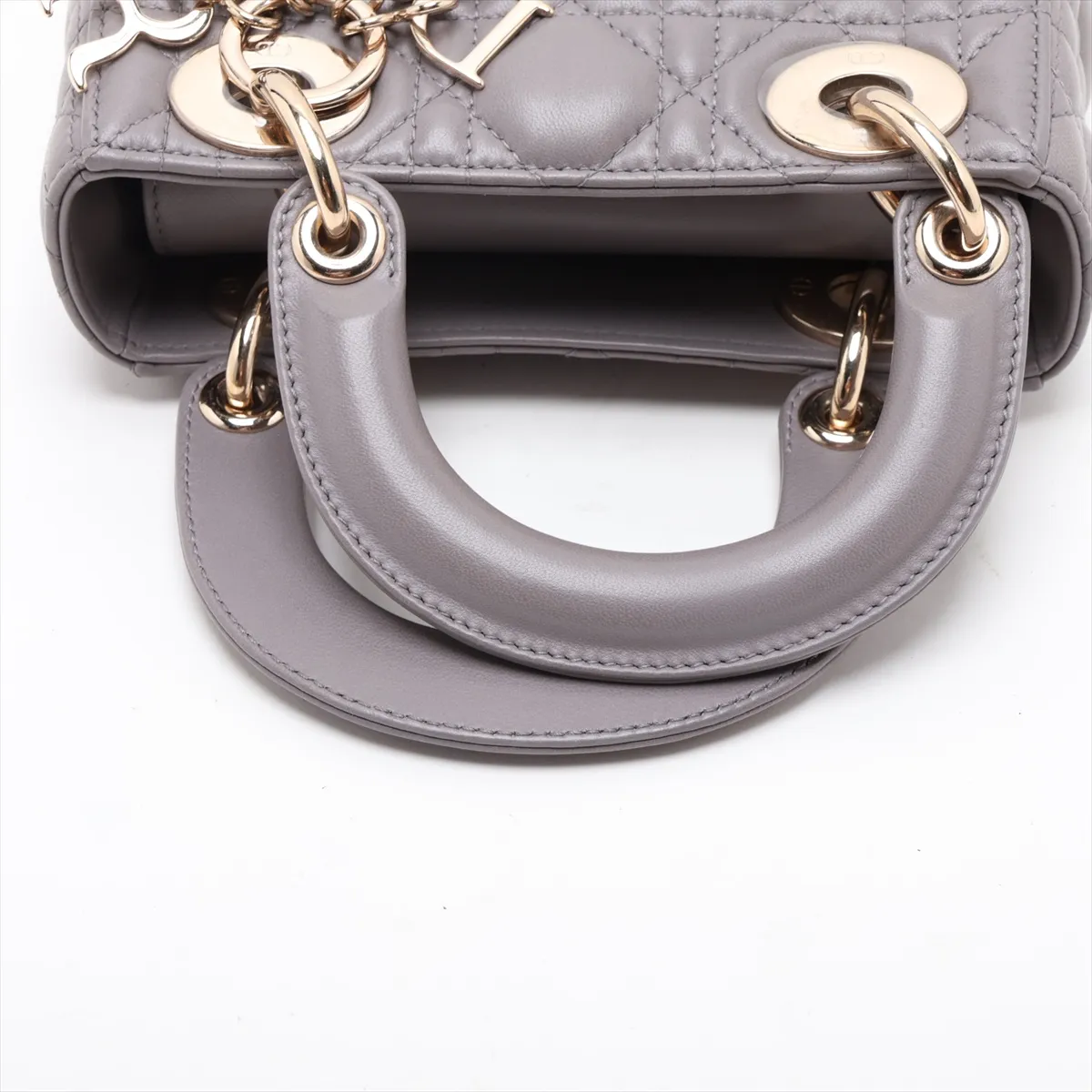 Cannage Lady Dior Mini Leather 2-Way Handbag, Gray, Unsigned Guarantee Card — view 5