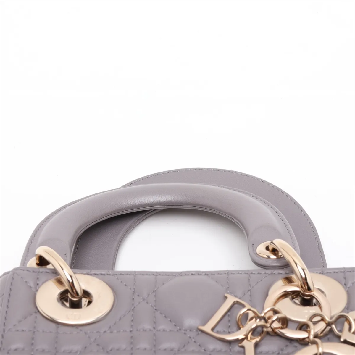 Cannage Lady Dior Mini Leather 2-Way Handbag, Gray, Unsigned Guarantee Card — view 6