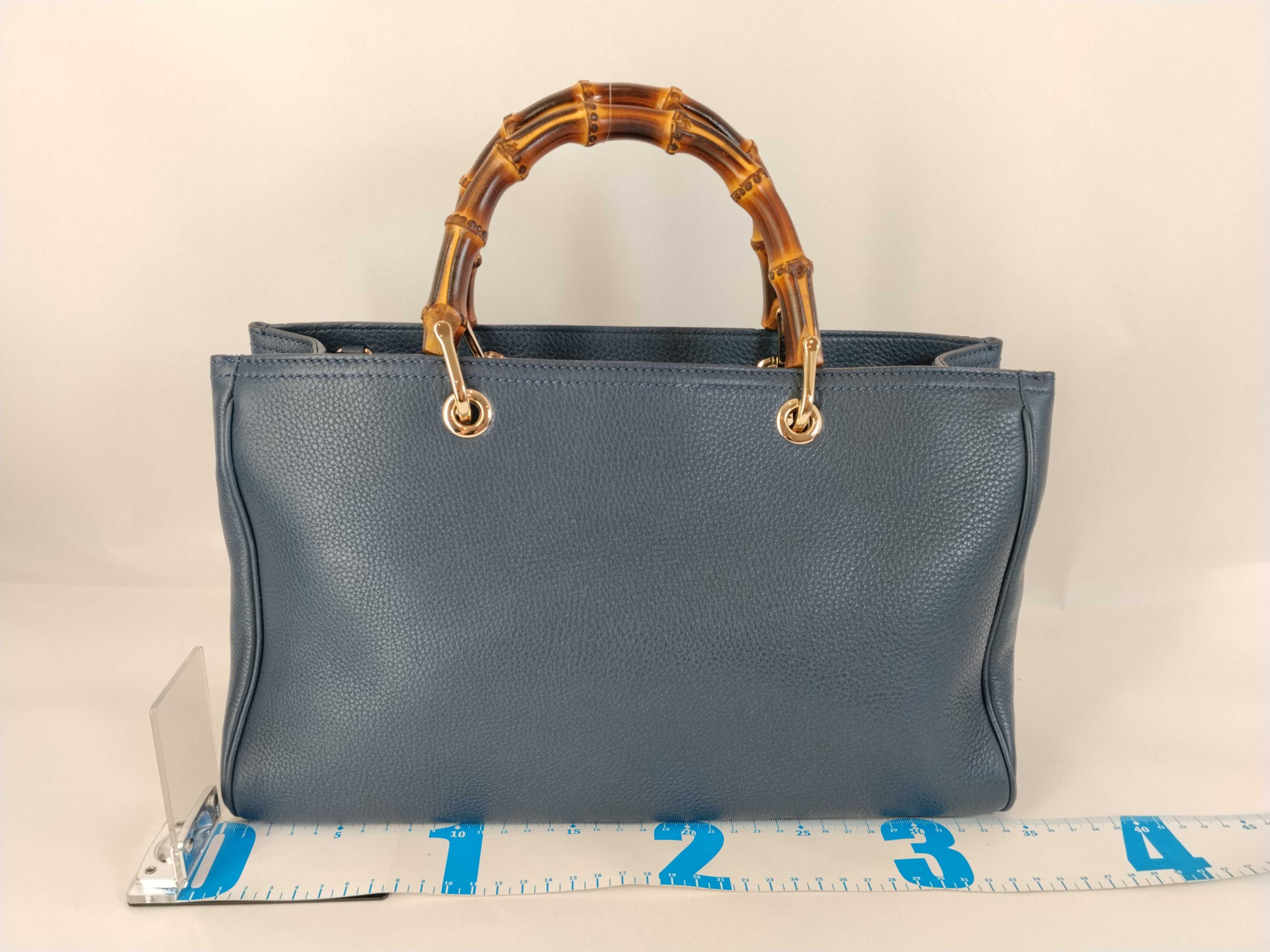 Bamboo Leather Handbag, Navy, 323660 (Handbag) — view 2