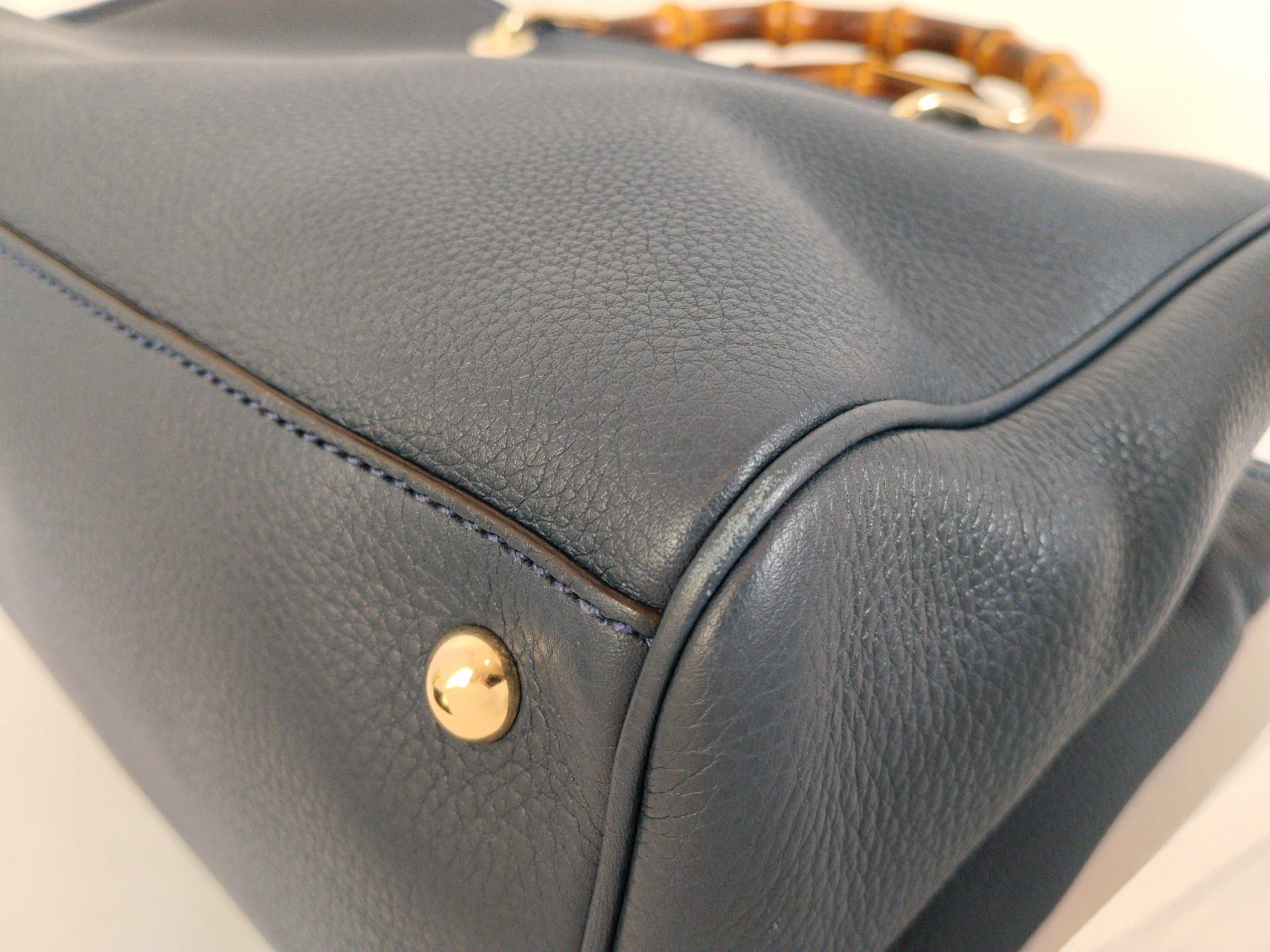 Bamboo Leather Handbag, Navy, 323660 (Handbag) — view 6