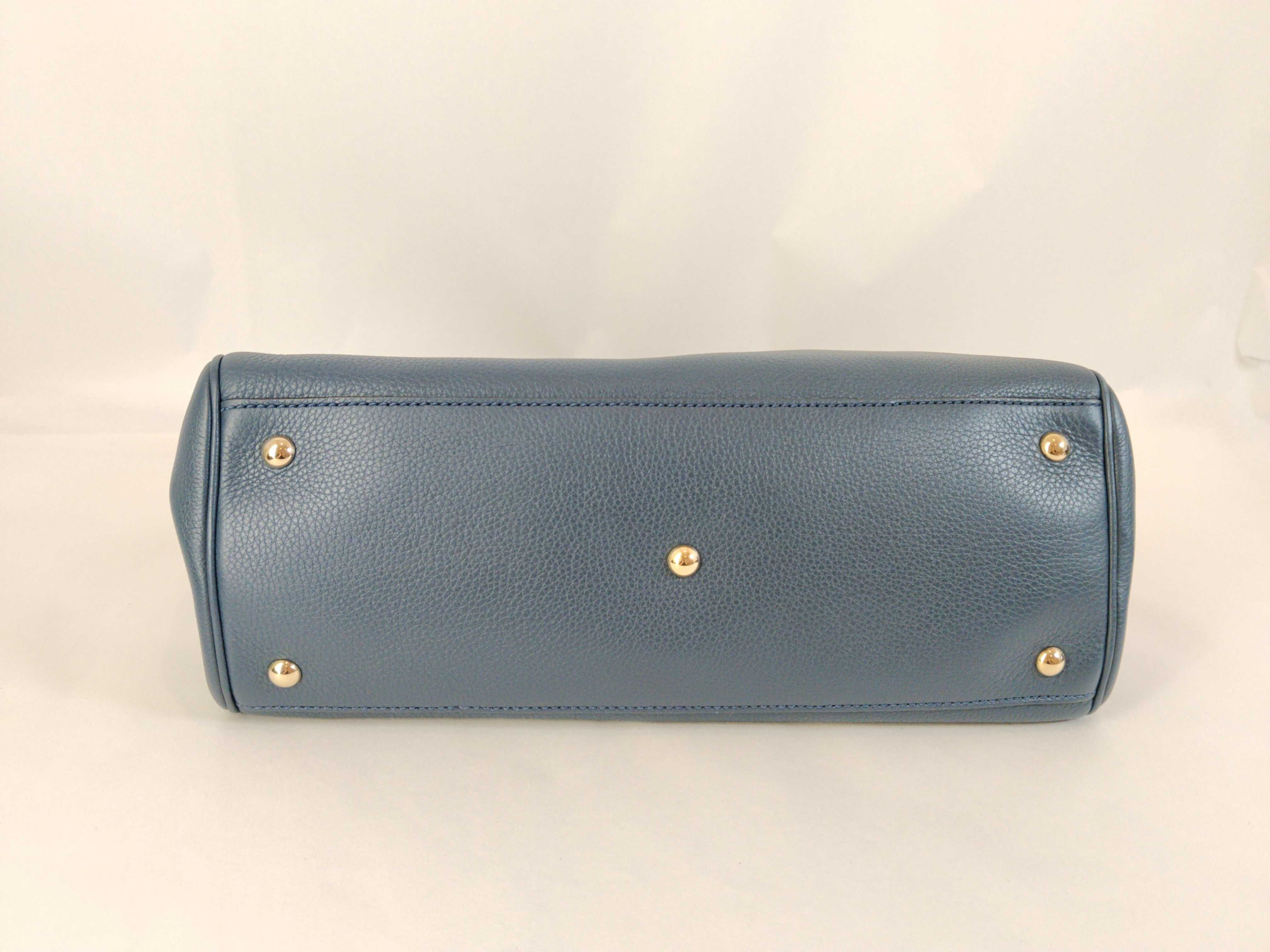 Bamboo Leather Handbag, Navy, 323660 (Handbag) — view 7