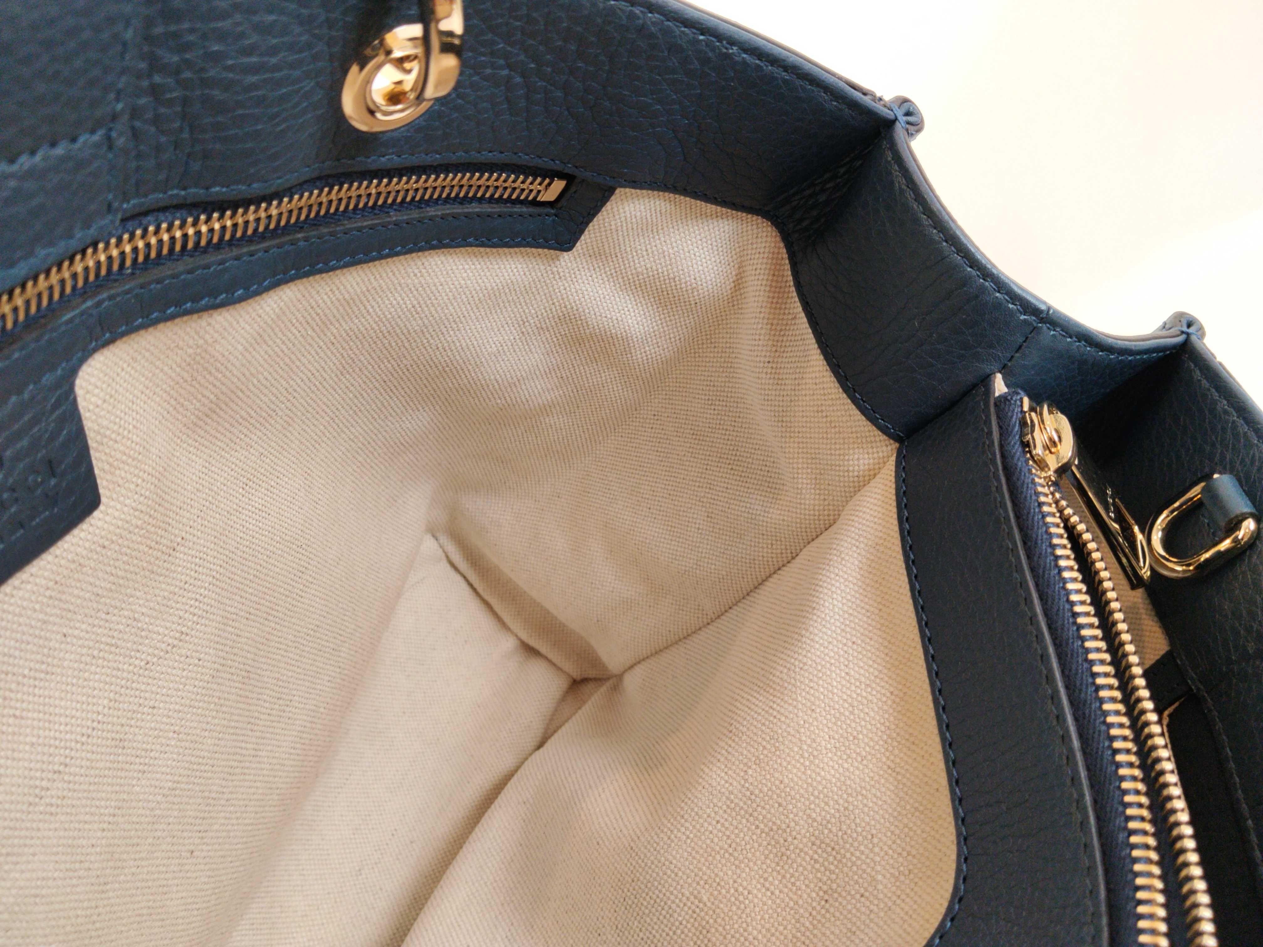 Bamboo Leather Handbag, Navy, 323660 (Handbag) — view 9