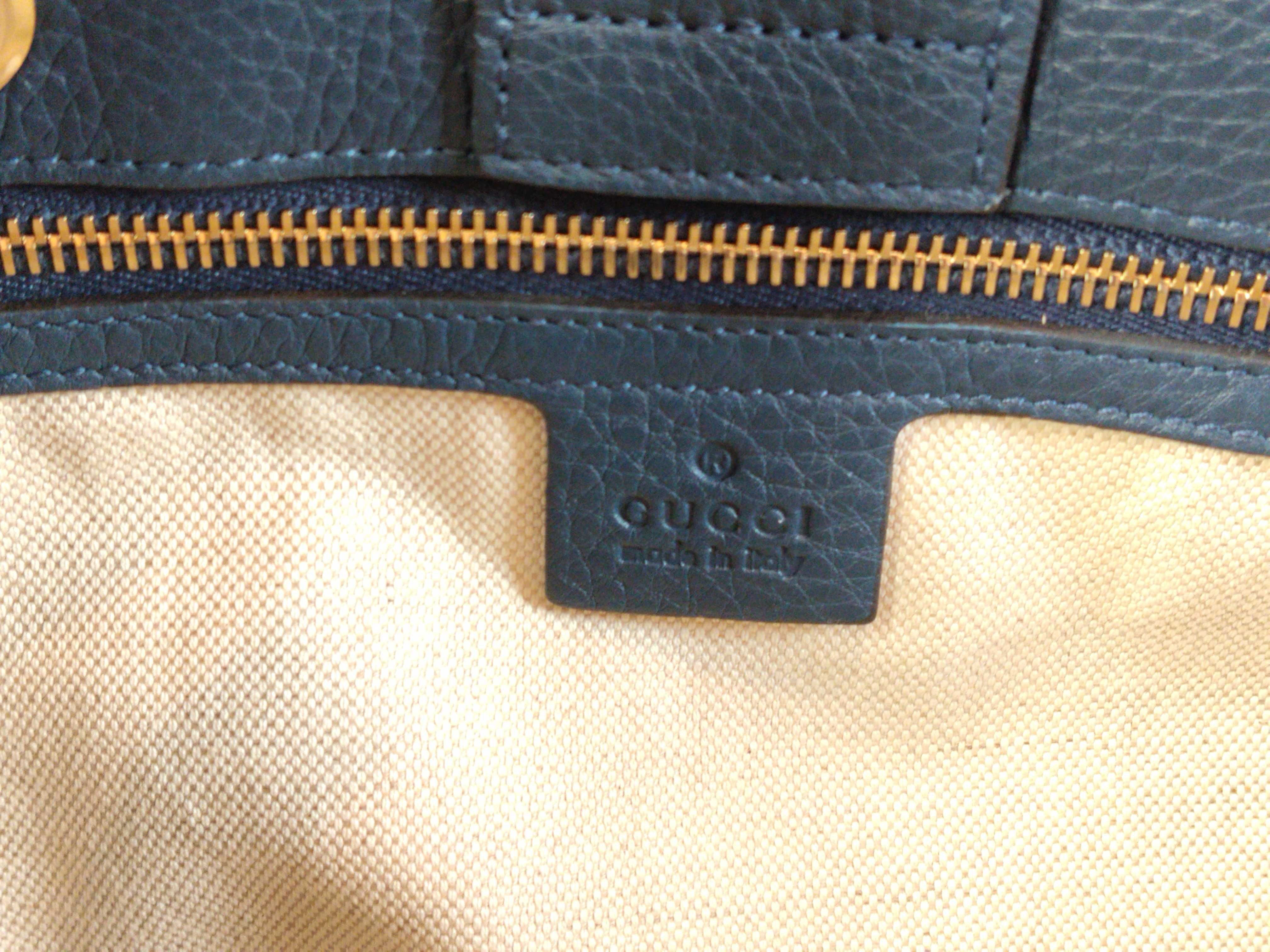 Bamboo Leather Handbag, Navy, 323660 (Handbag) — view 10