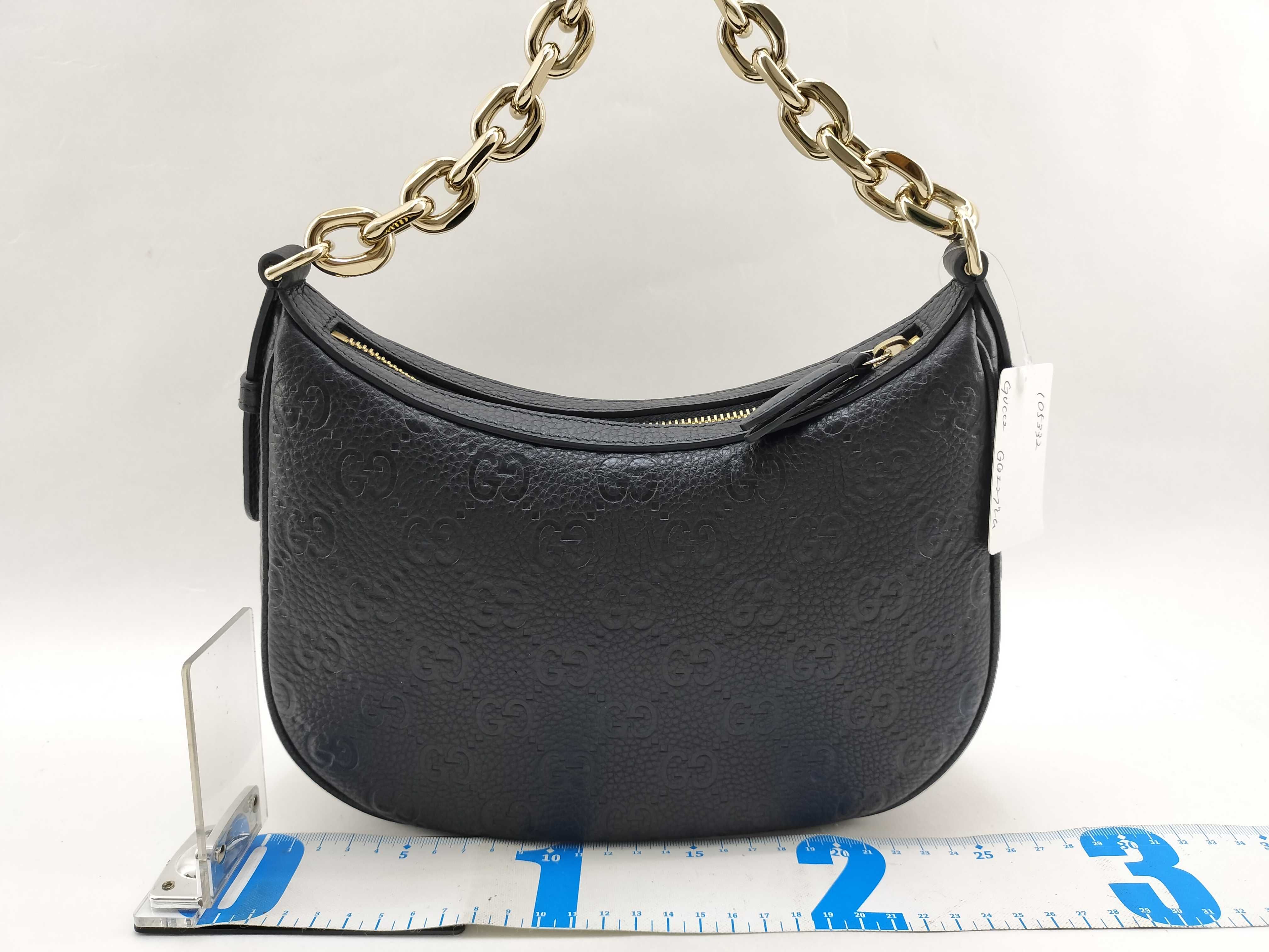 GG Emblem Chain Shoulder Bag, Leather, Black, 815409, Shoulder Strap, Dust Bag x2, Instruction Manual, Original Box. — view 2