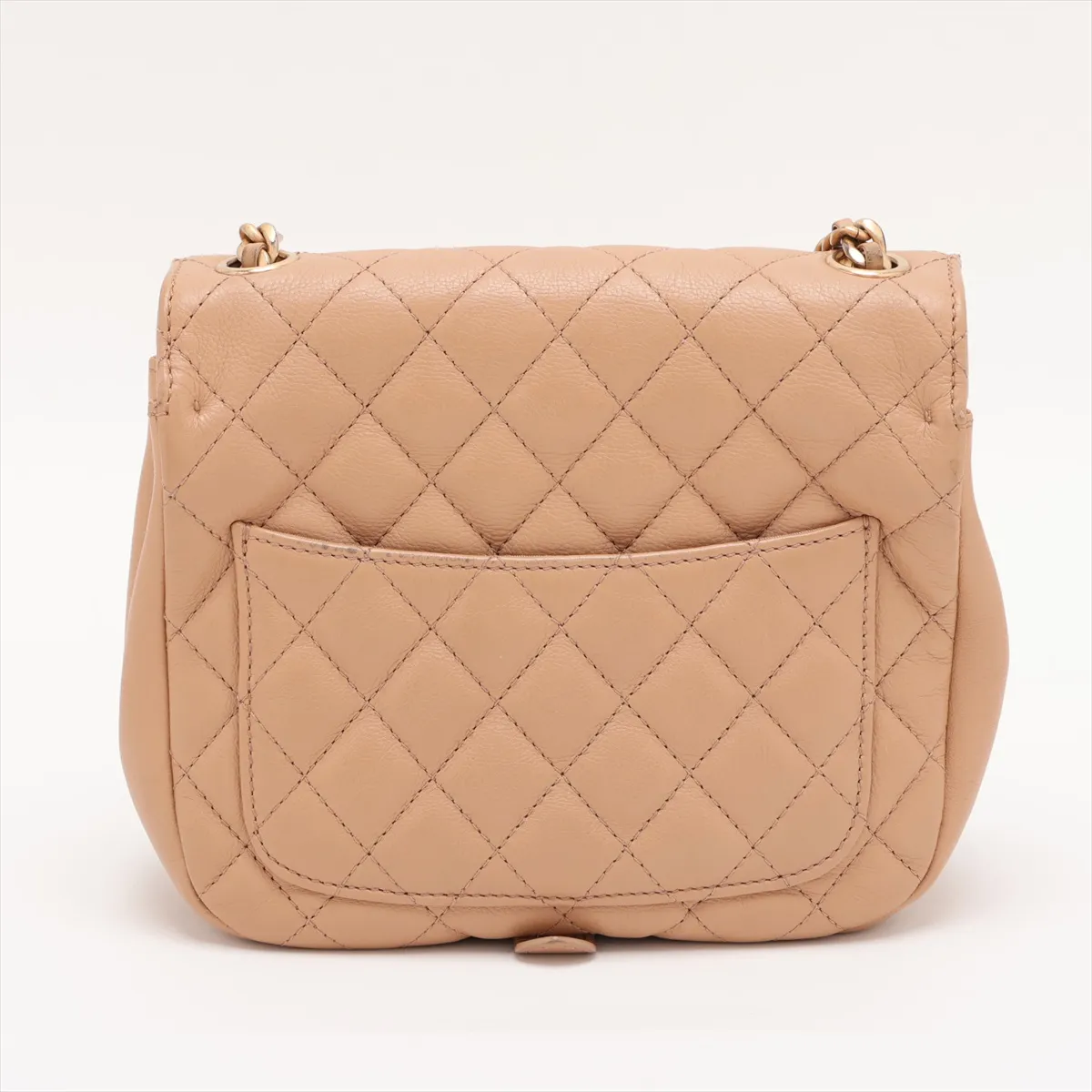 Matelassé Leather Chain Shoulder Bag, Half Moon Design, Beige, Gold Hardware, 27069017 (Serial Number 27) — view 2