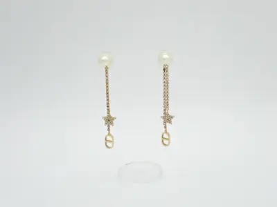 Gold stone pearl earrings