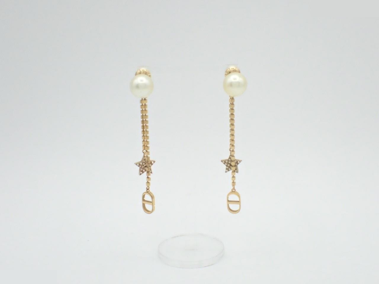Gold stone pearl earrings — view 2