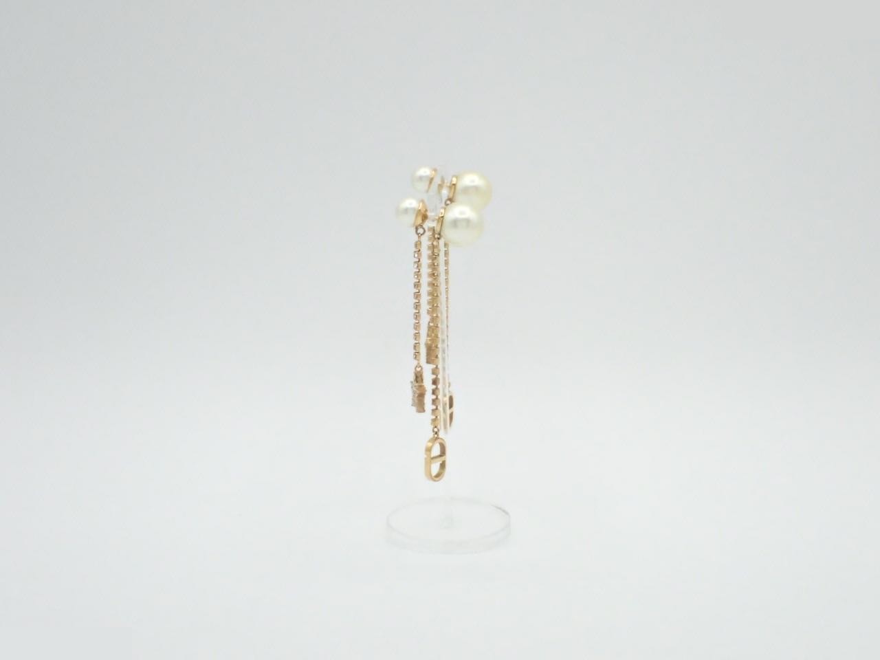 Gold stone pearl earrings — view 3