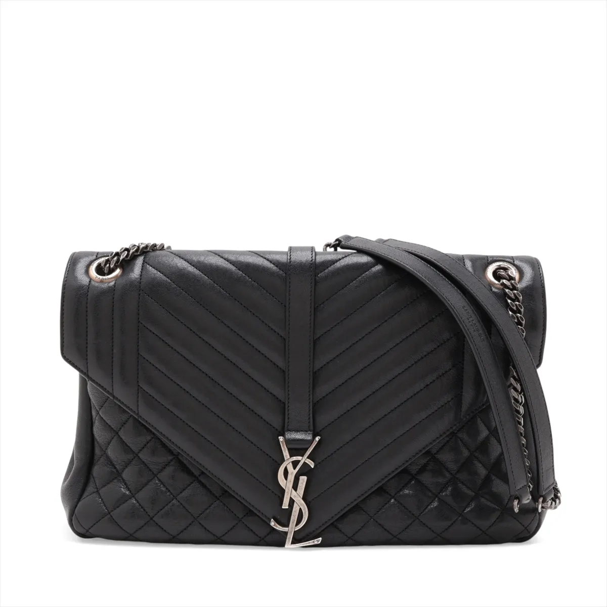 Envelope Leather Chain Shoulder Bag, Black, 440115