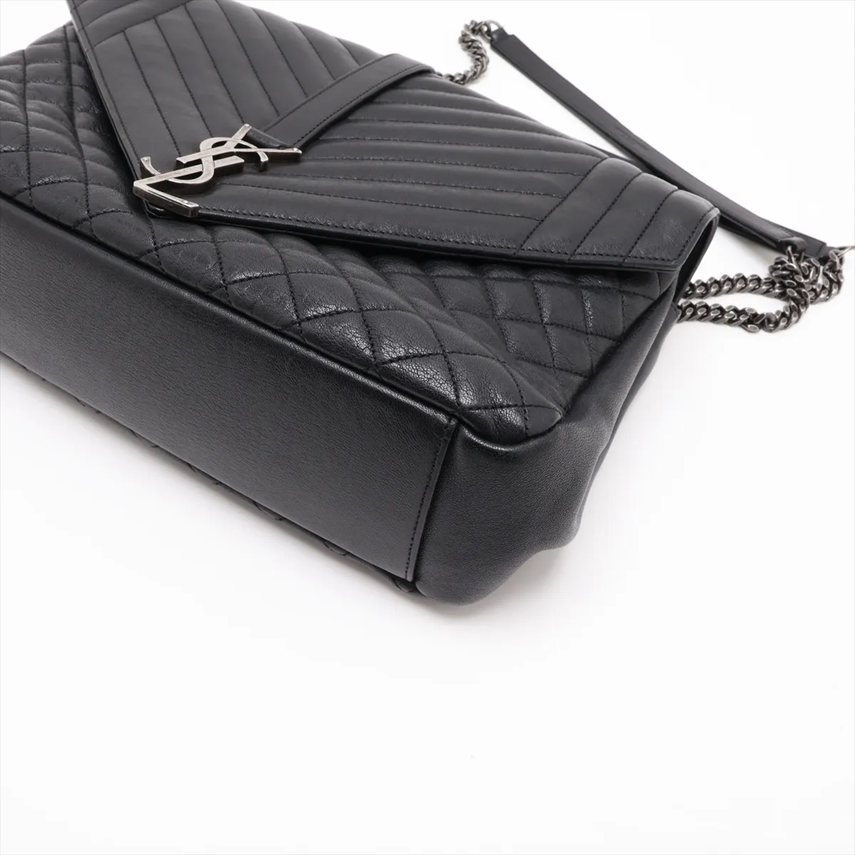Envelope Leather Chain Shoulder Bag, Black, 440115 — view 3
