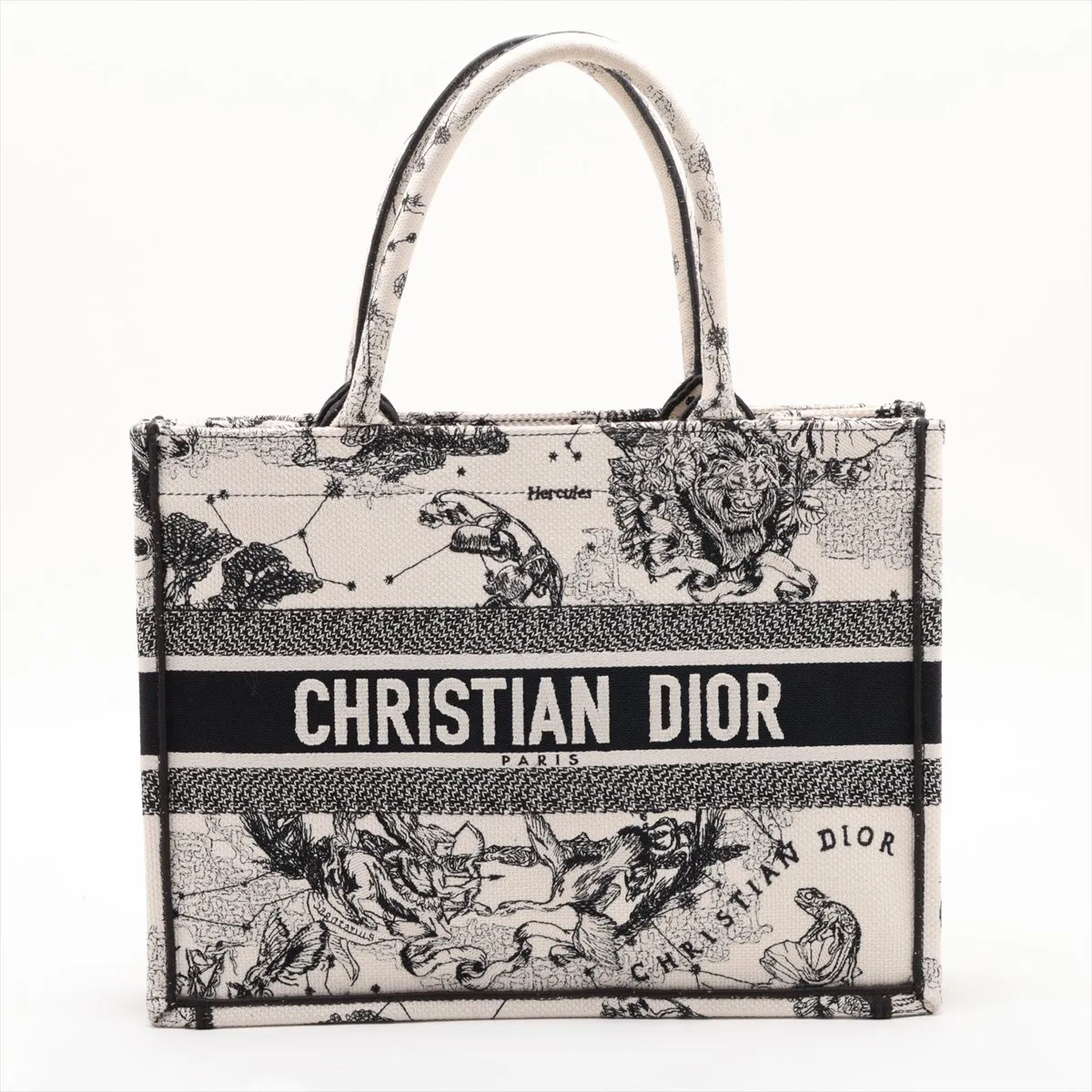 Zodiac Book Tote Medium Canvas Tote Bag Beige x Black