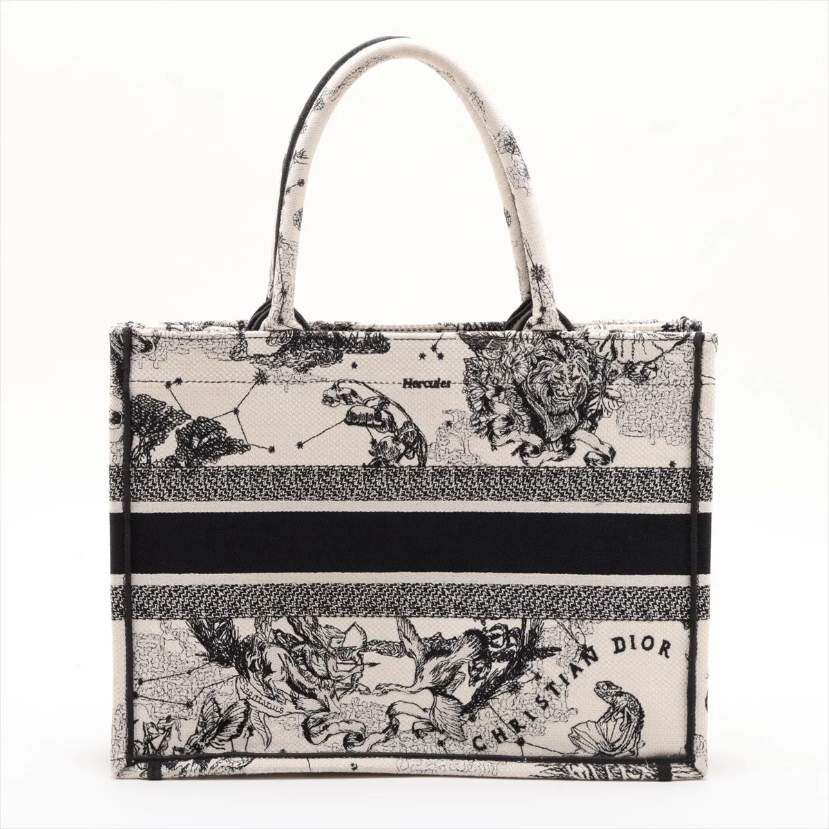 Zodiac Book Tote Medium Canvas Tote Bag Beige x Black — view 2
