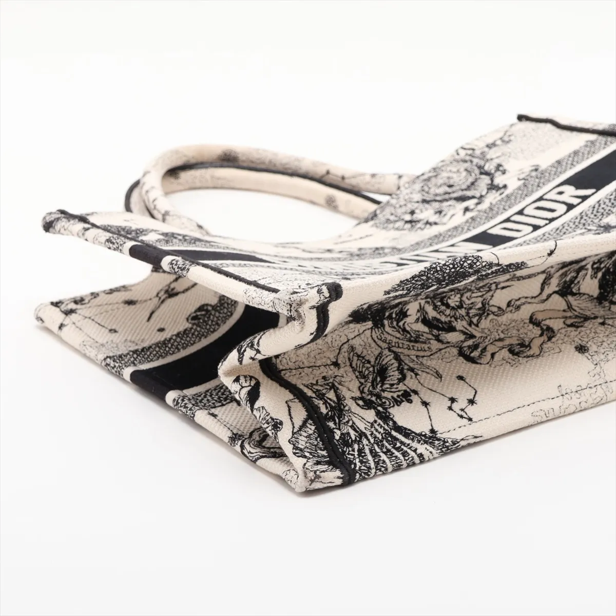 Zodiac Book Tote Medium Canvas Tote Bag Beige x Black — view 4